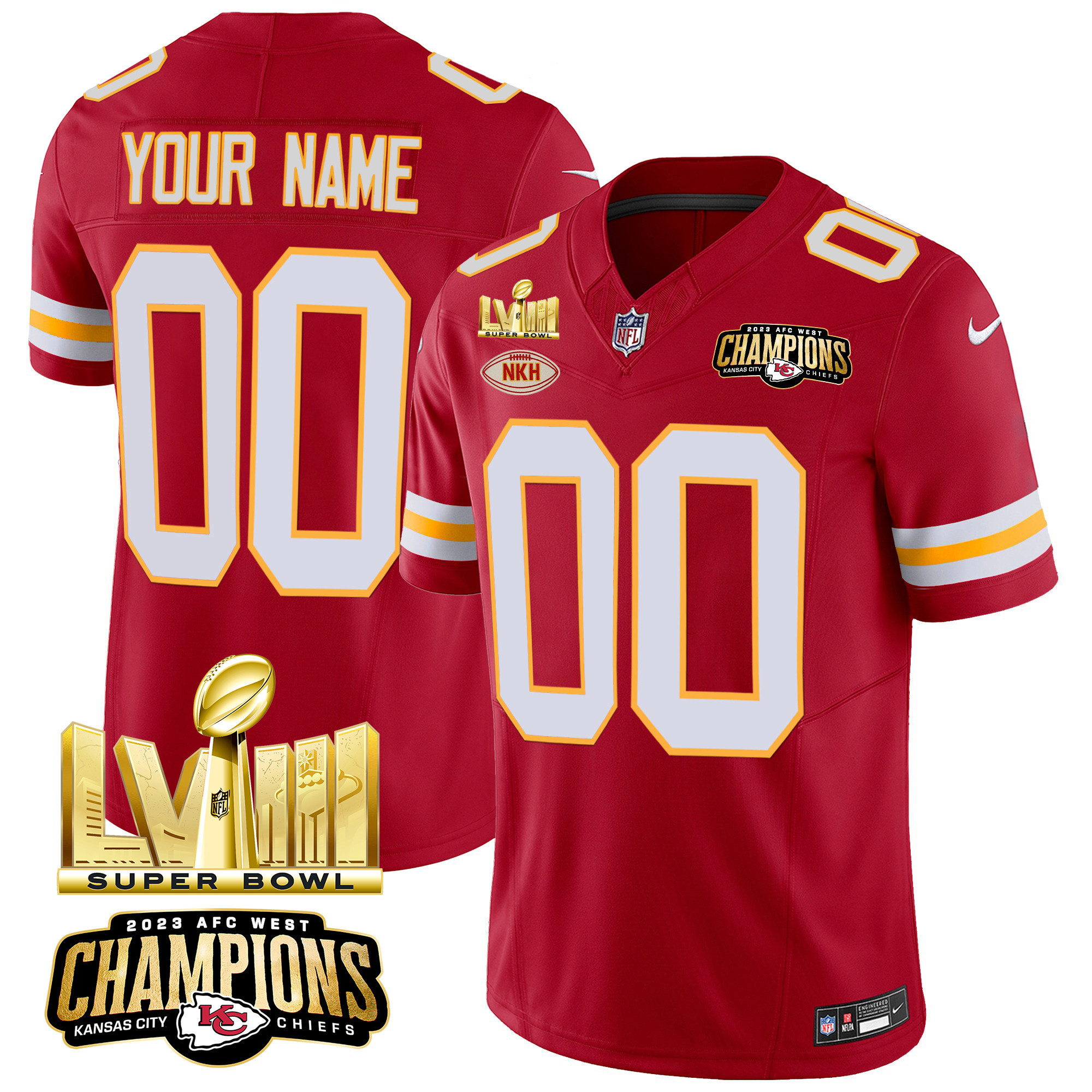 Chiefs AFC West Champions & Super Bowl LVIII Gold Patch Vapor Custom Jersey - All Stitched - Image 6