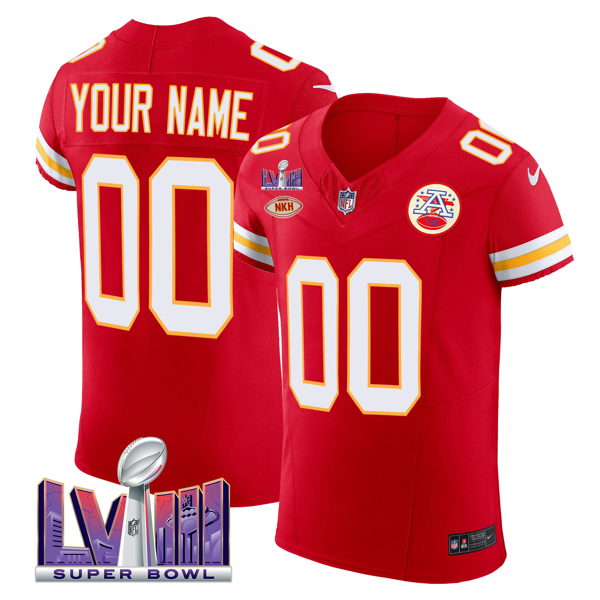 Chiefs Super Bowl LVIII Gold Patch Vapor Elite Custom Jersey - All Stitched