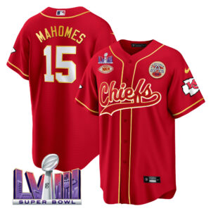 Men's Chiefs Super Bowl LVIII Patch Baseball Jersey - All Stitched