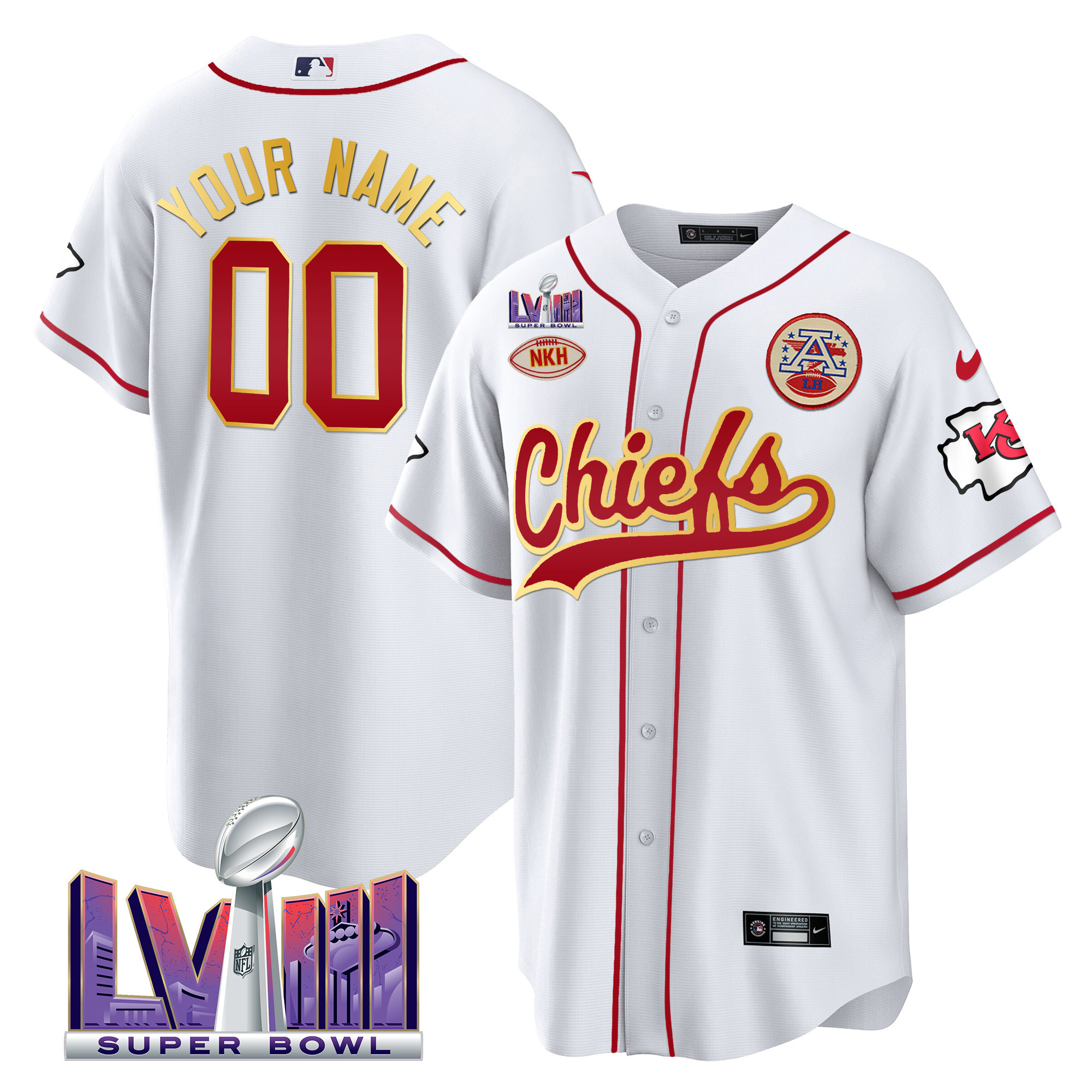 Chiefs Super Bowl LVIII Patch Baseball Custom Jersey - All Stitched - Image 2