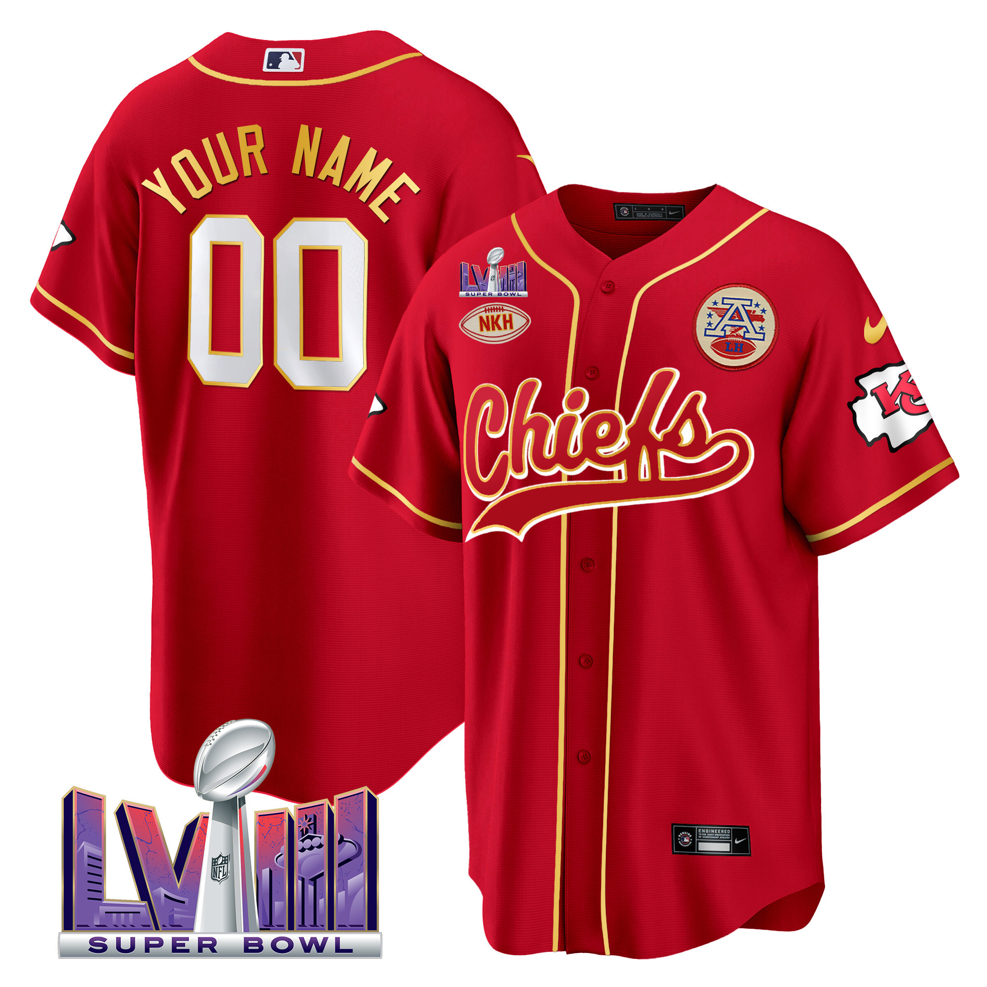 Chiefs Super Bowl LVIII Patch Baseball Custom Jersey - All Stitched