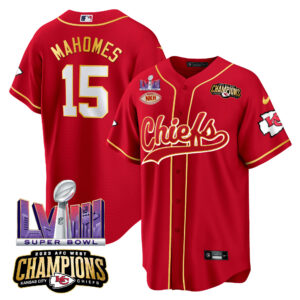 Men's Chiefs AFC West Champions & Super Bowl LVIII Patch Baseball Jersey - All Stitched