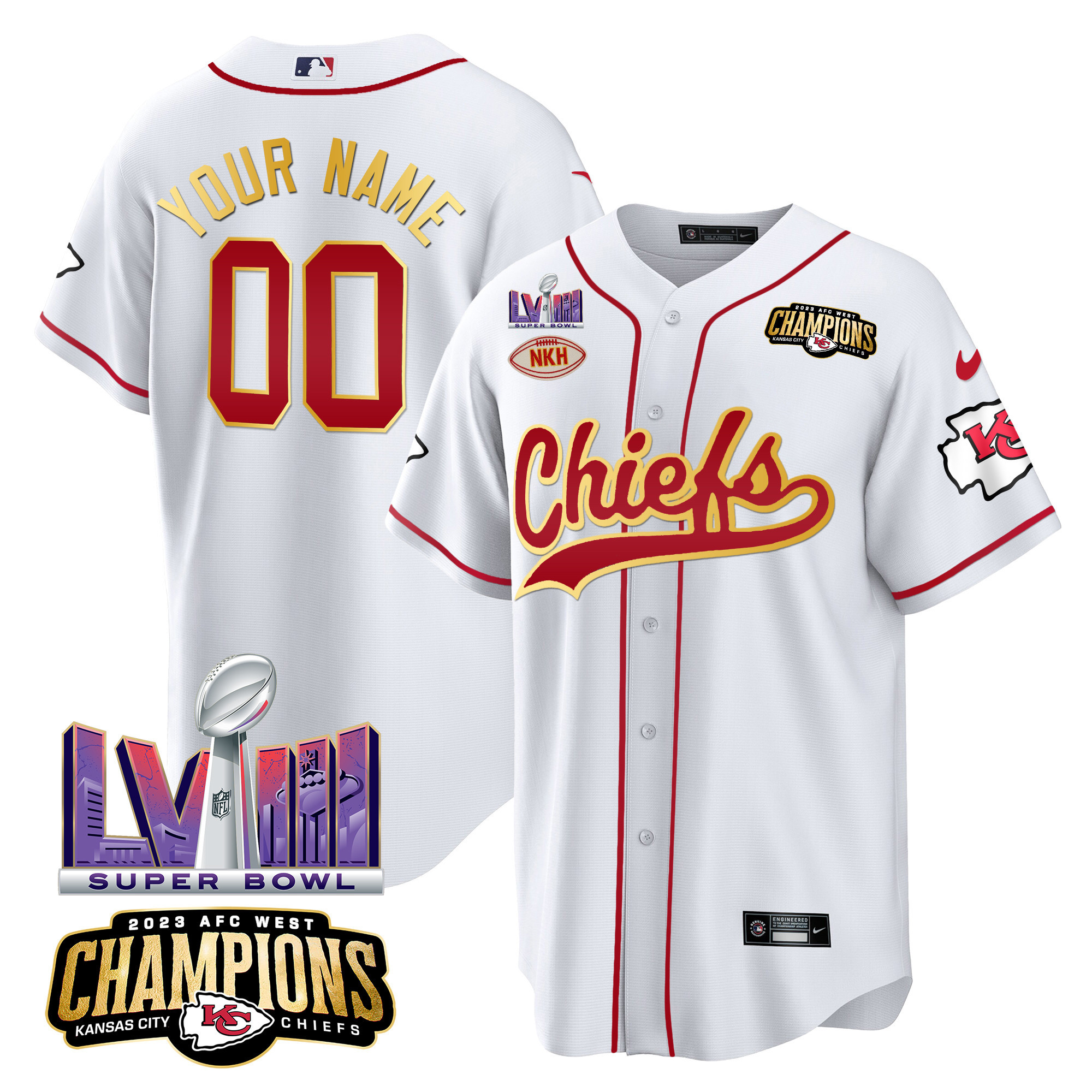 Chiefs AFC West Champions & Super Bowl LVIII Patch Baseball Custom Jersey - All Stitched - Image 2