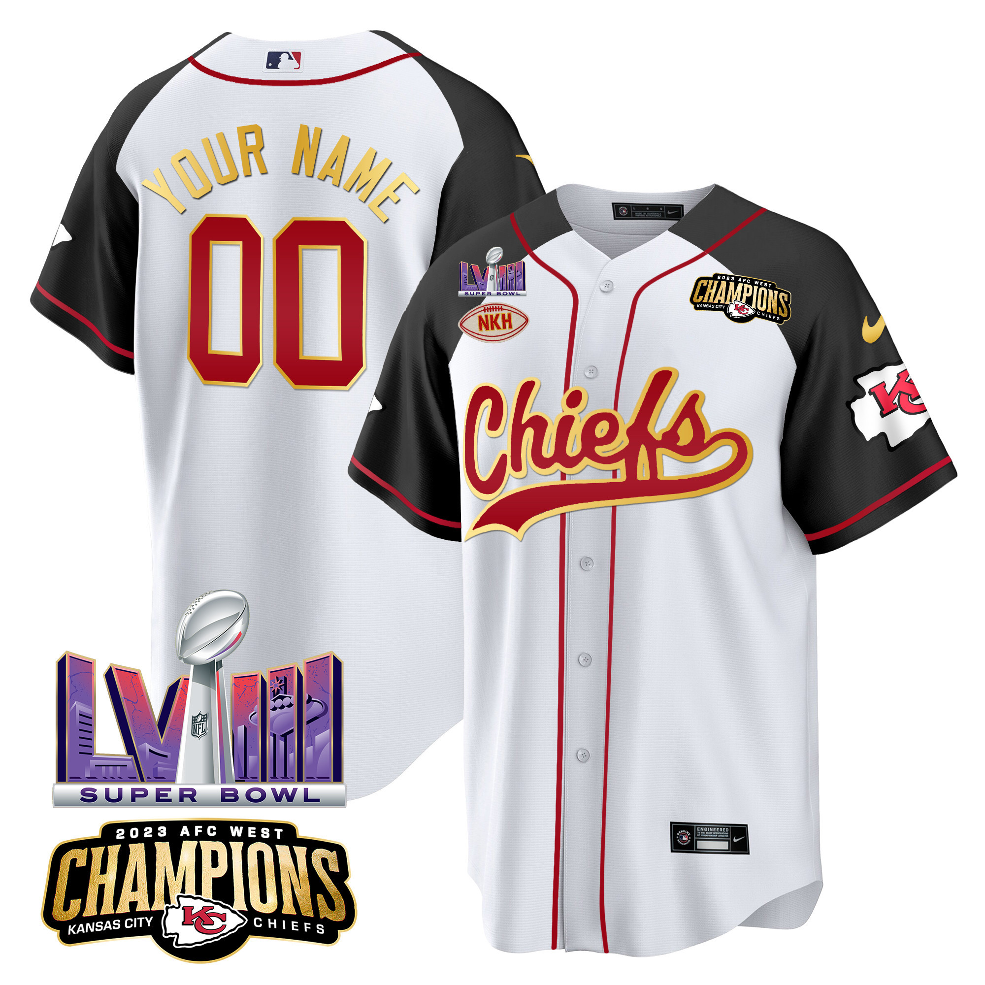 Chiefs AFC West Champions & Super Bowl LVIII Patch Baseball Custom Jersey - All Stitched - Image 5