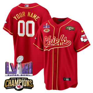 Chiefs AFC West Champions & Super Bowl LVIII Patch Baseball Custom Jersey - All Stitched