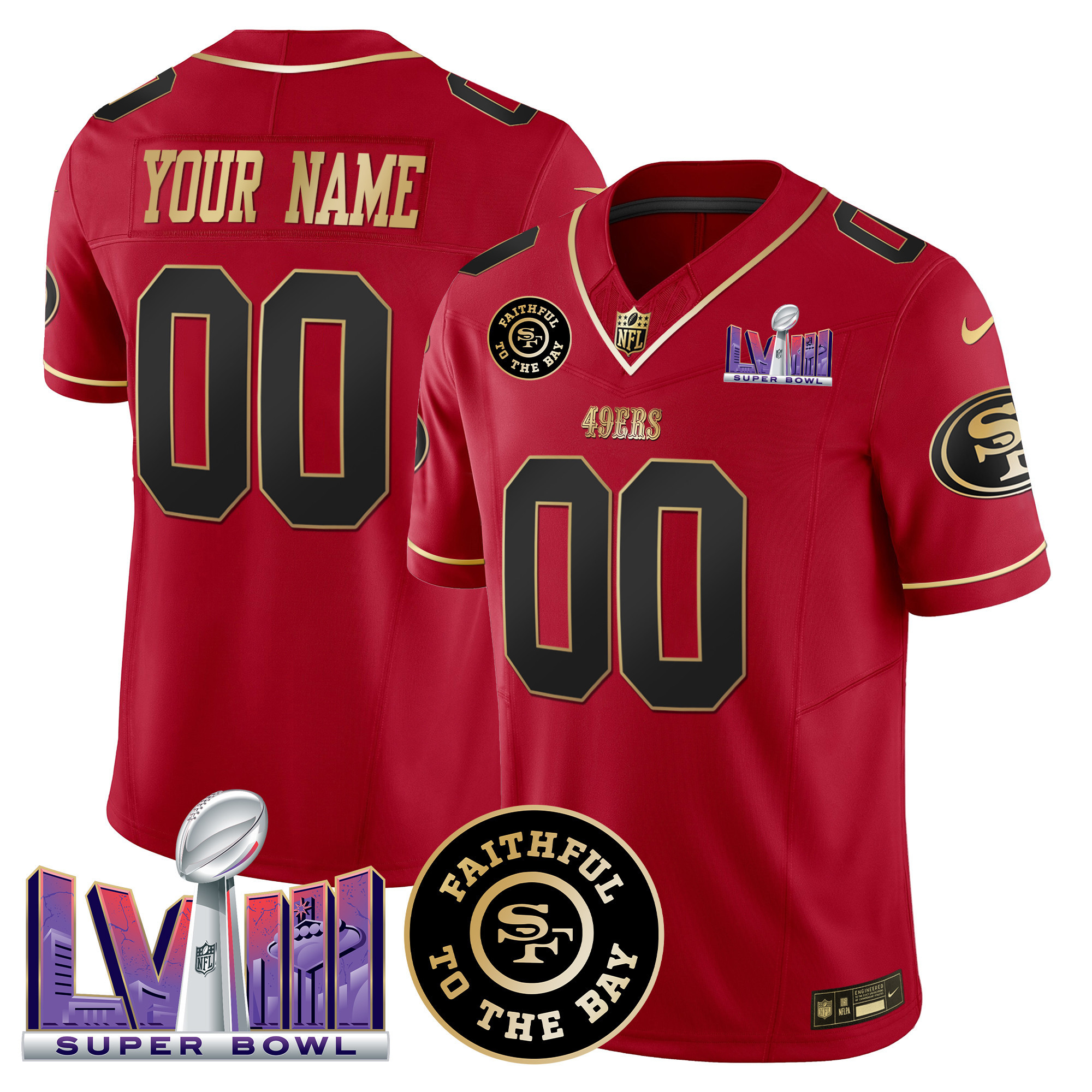 49ers Faithful & Super Bowl LVIII Patch Vapor Custom Jersey - All Stitched - Image 3