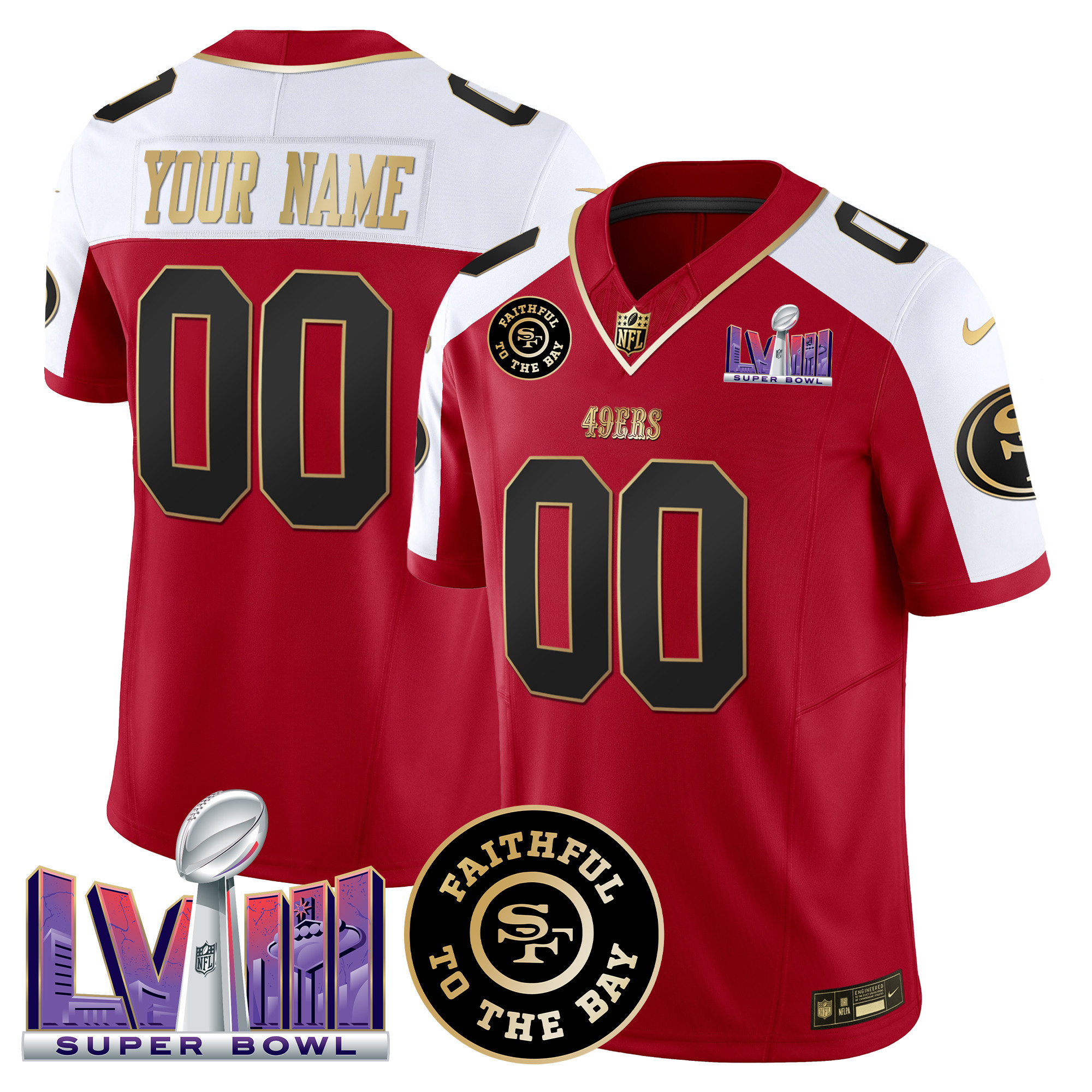 49ers Faithful & Super Bowl LVIII Patch Vapor Custom Jersey - All Stitched - Image 5