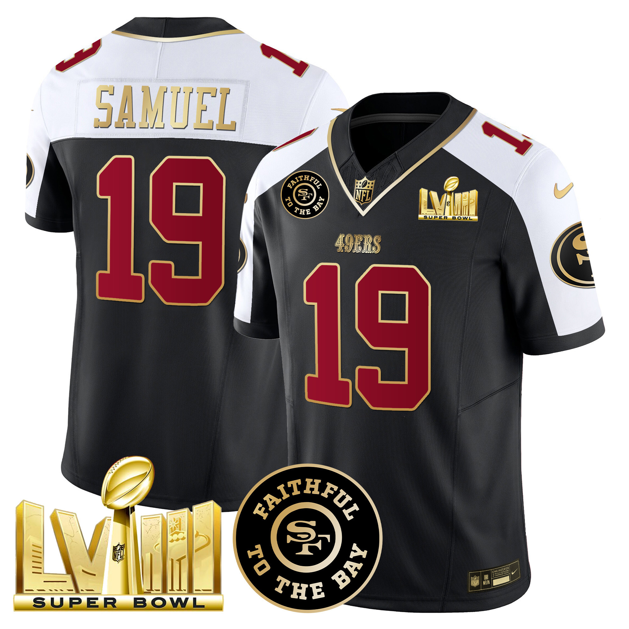 Men's 49ers Faithful & Super Bowl LVIII Gold Patch Vapor Jersey - All Stitched - Image 2