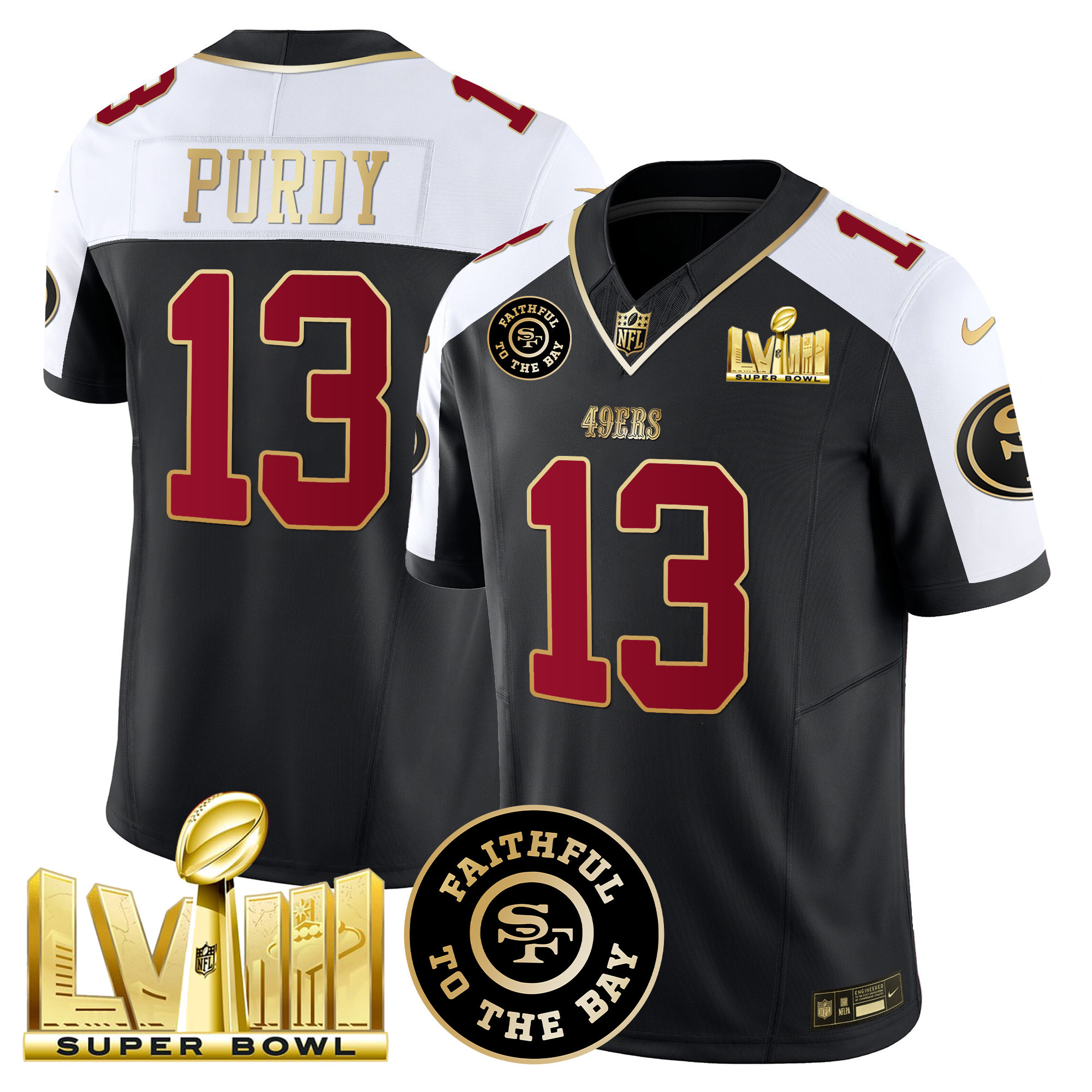 Men's 49ers Faithful & Super Bowl LVIII Gold Patch Vapor Jersey - All Stitched - Image 3