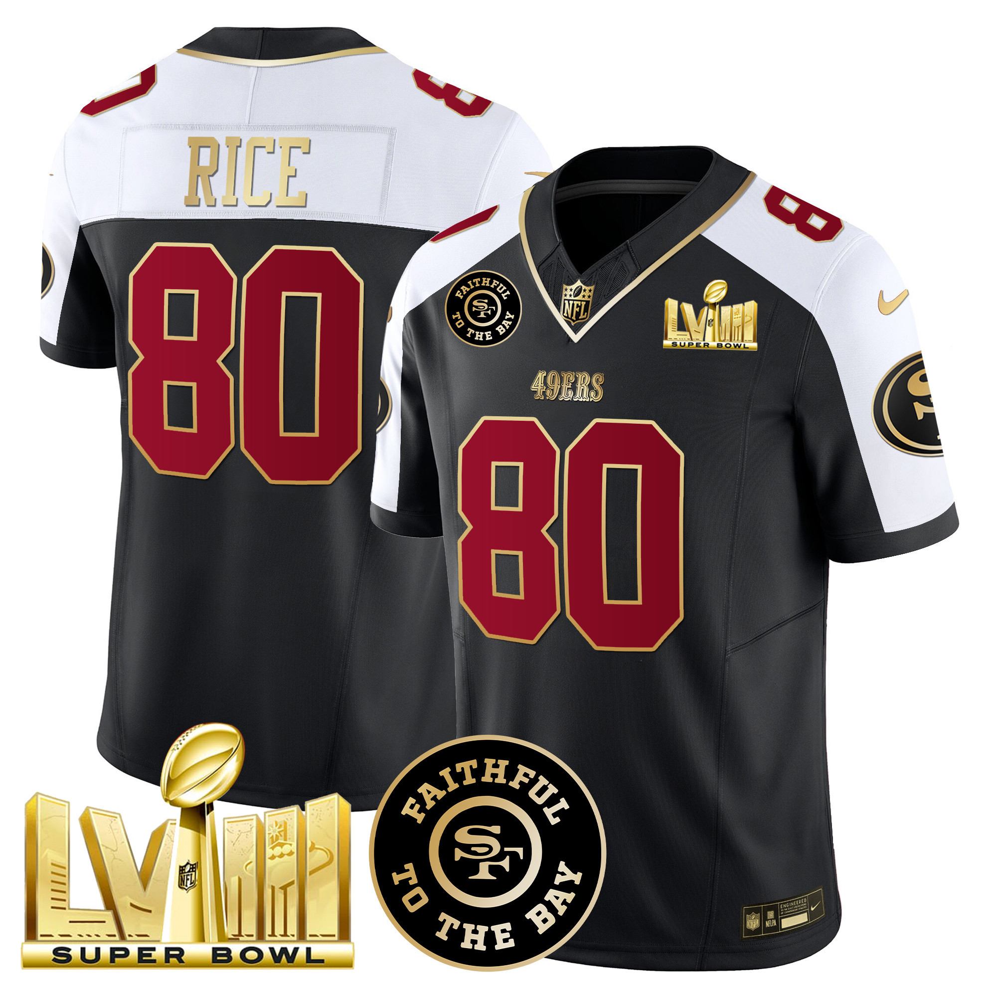 Men's 49ers Faithful & Super Bowl LVIII Gold Patch Vapor Jersey - All Stitched - Image 6