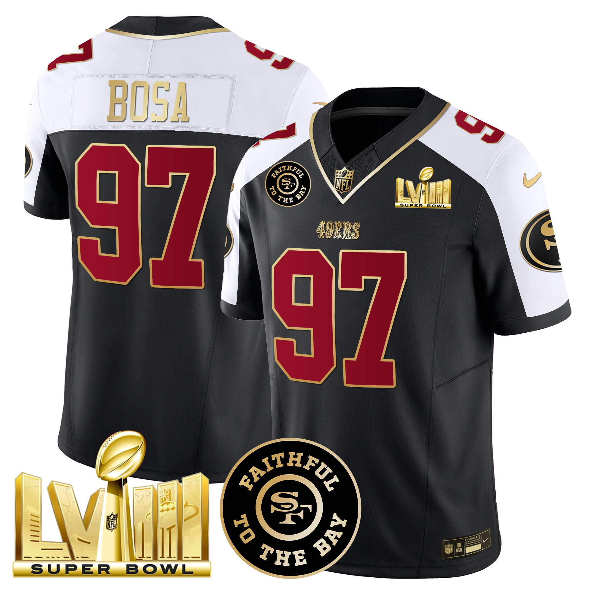 Men's 49ers Faithful & Super Bowl LVIII Gold Patch Vapor Jersey - All Stitched - Image 7