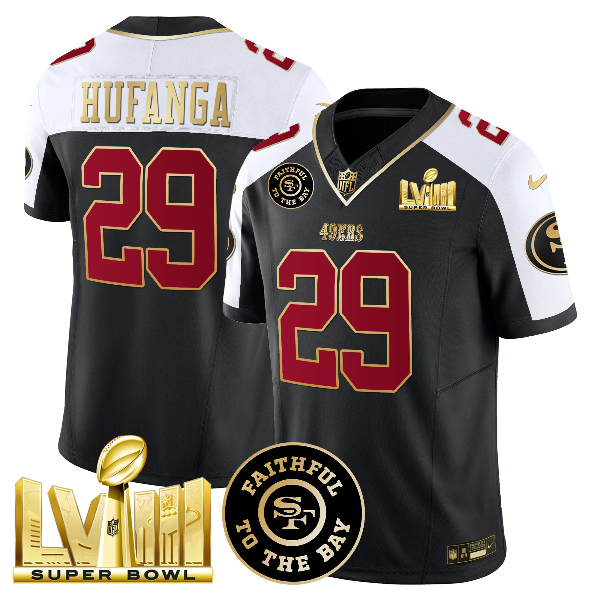 Men's 49ers Faithful & Super Bowl LVIII Gold Patch Vapor Jersey - All Stitched - Image 10