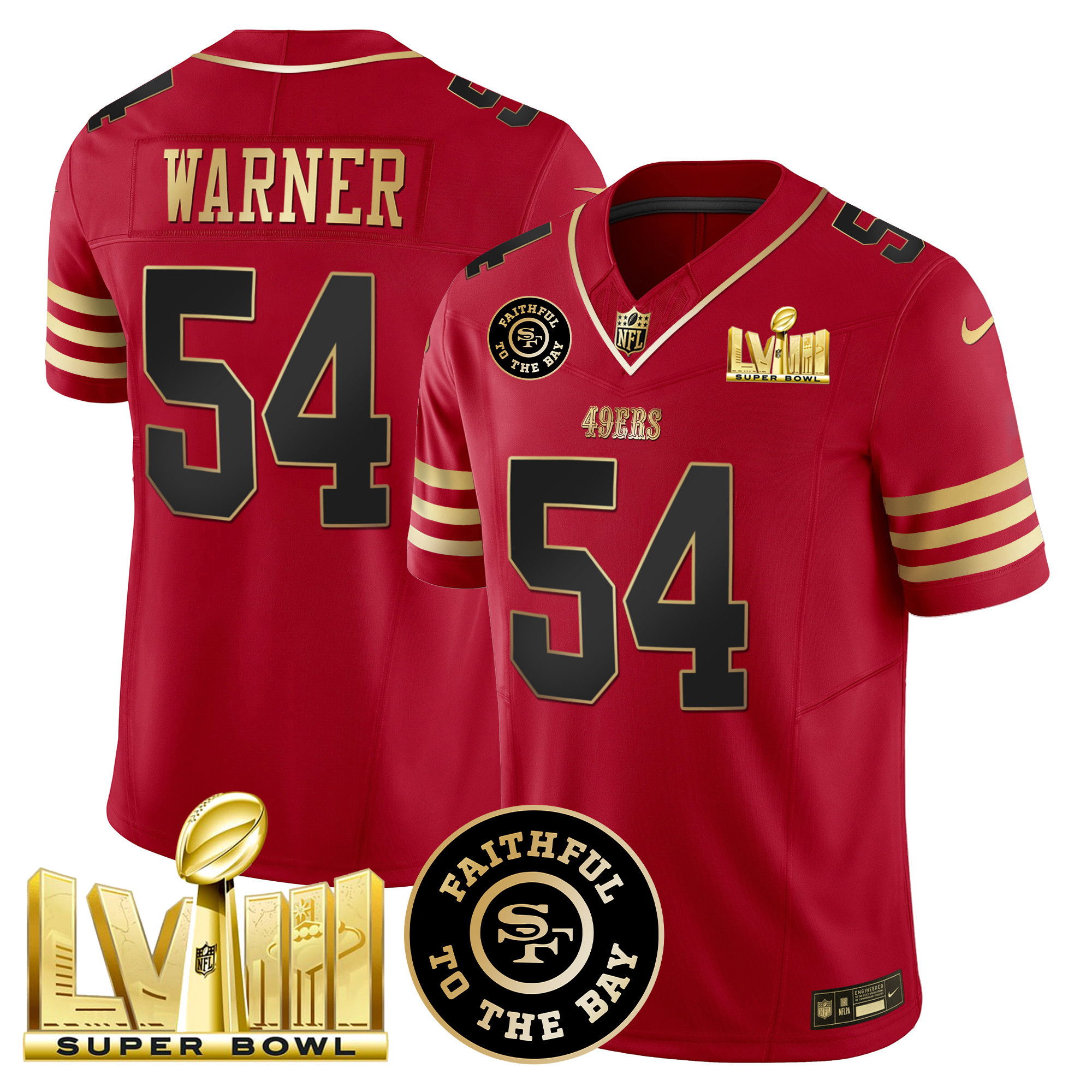 Men's 49ers Faithful & Super Bowl LVIII Gold Patch Vapor Jersey - All Stitched - Image 15
