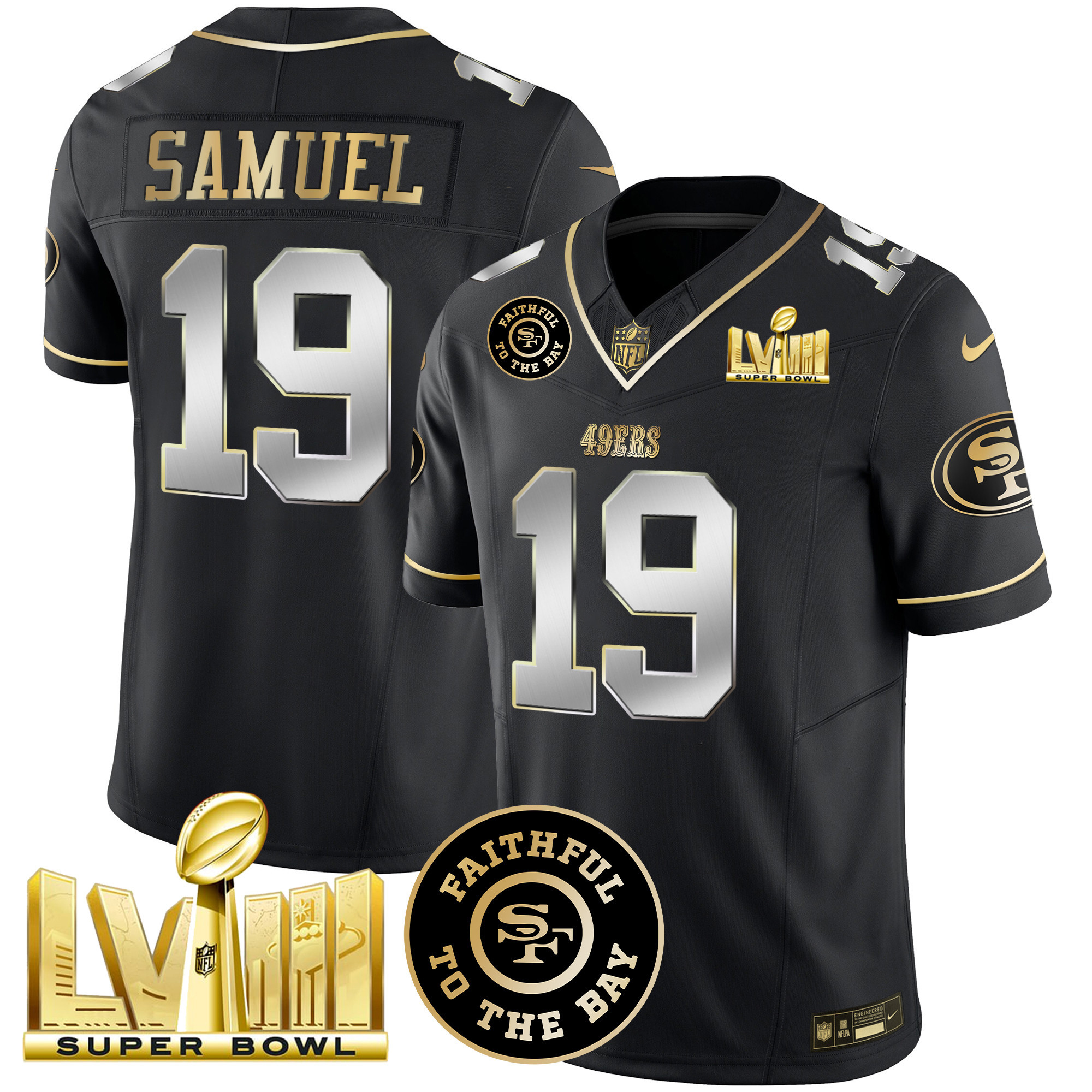 Men's 49ers Faithful & Super Bowl LVIII Gold Patch Vapor Jersey - All Stitched - Image 32