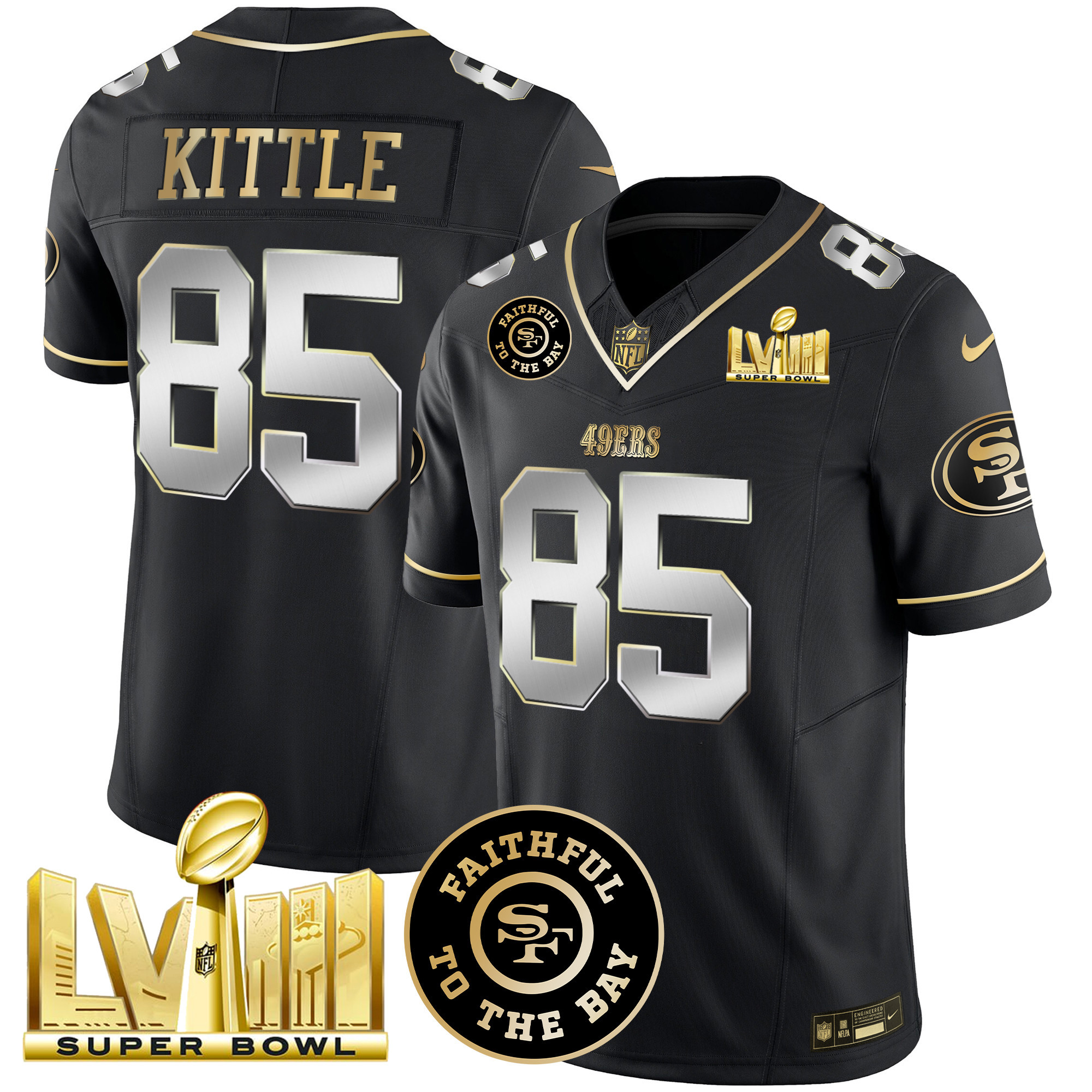 Men's 49ers Faithful & Super Bowl LVIII Gold Patch Vapor Jersey - All Stitched - Image 34