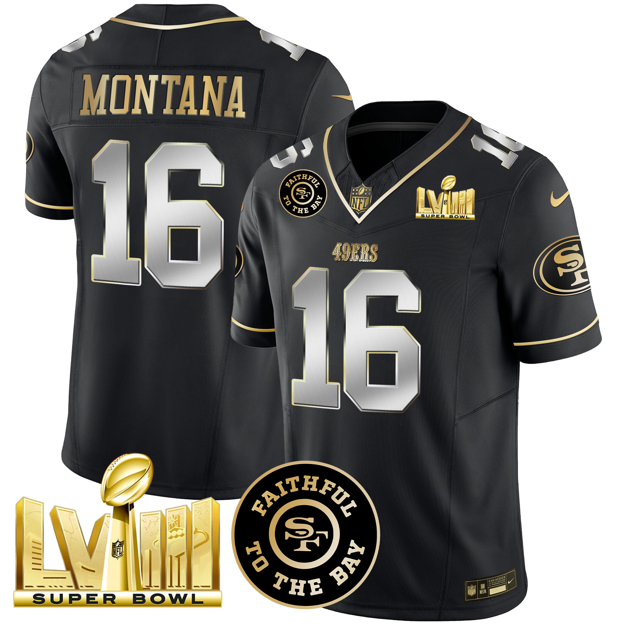 Men's 49ers Faithful & Super Bowl LVIII Gold Patch Vapor Jersey - All Stitched - Image 38