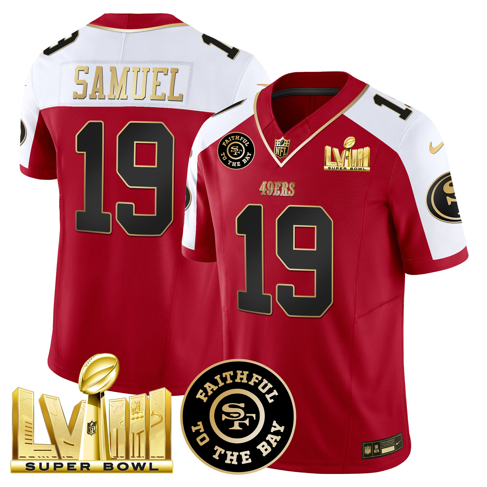 Men's 49ers Faithful & Super Bowl LVIII Gold Patch Vapor Jersey - All Stitched - Image 42