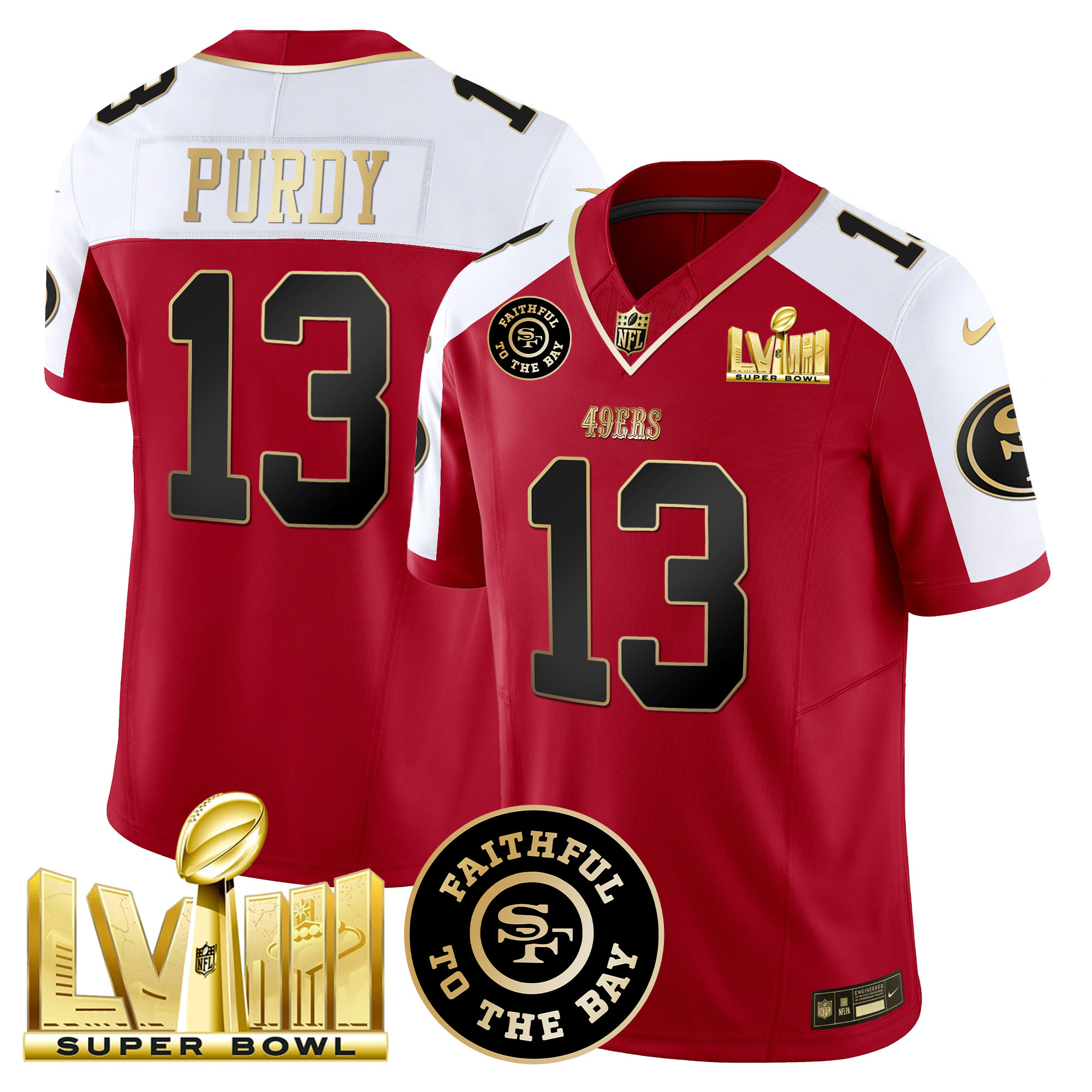 Men's 49ers Faithful & Super Bowl LVIII Gold Patch Vapor Jersey - All Stitched - Image 43