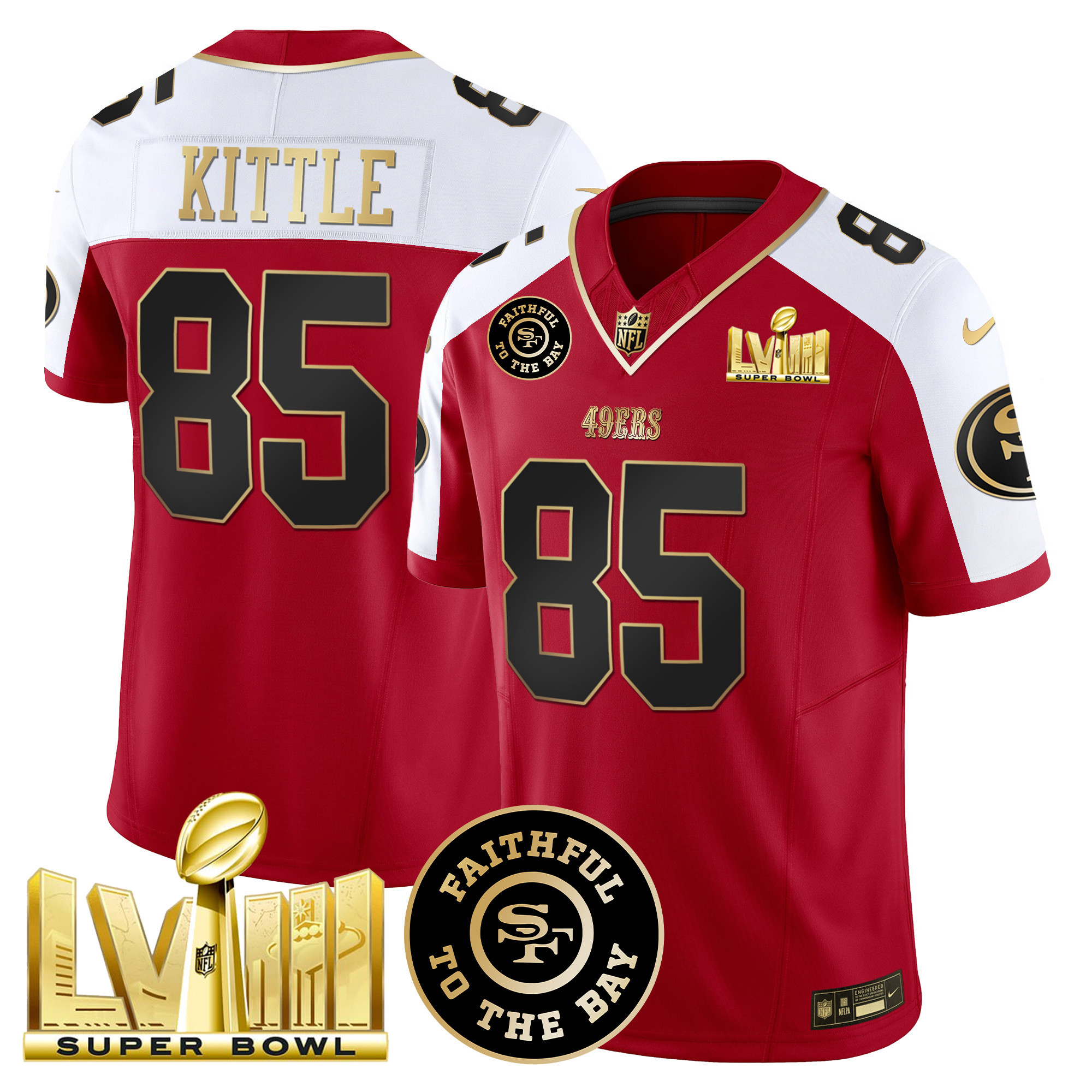 Men's 49ers Faithful & Super Bowl LVIII Gold Patch Vapor Jersey - All Stitched - Image 44