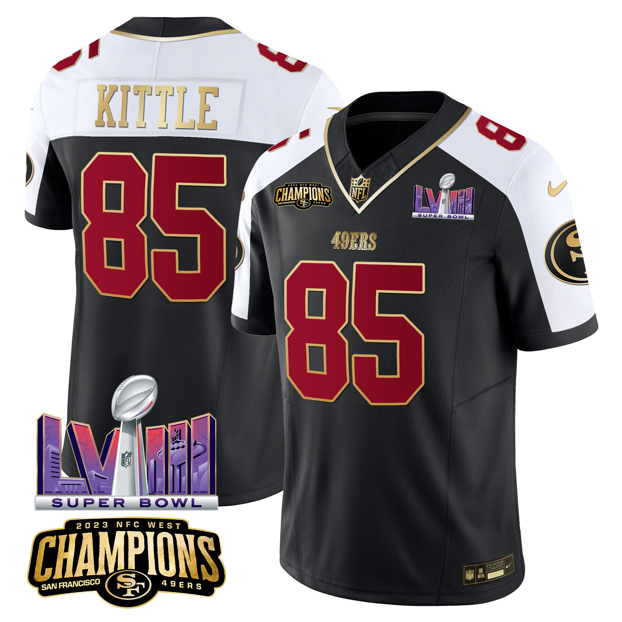 Men's 49ers NFC West Champions & Super Bowl LVIII Patch Vapor Jersey - All Stitched - Image 4