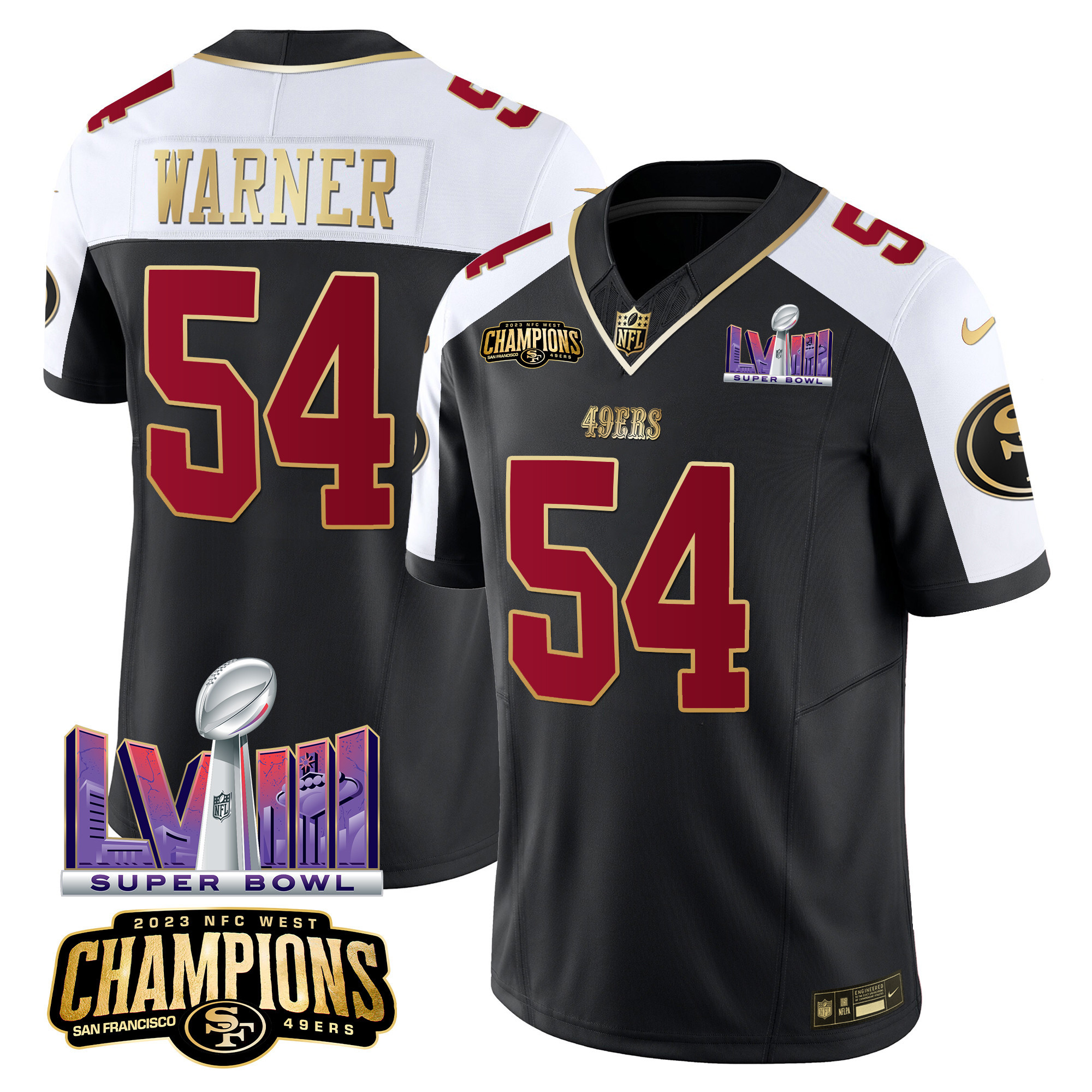 Men's 49ers NFC West Champions & Super Bowl LVIII Patch Vapor Jersey - All Stitched - Image 5