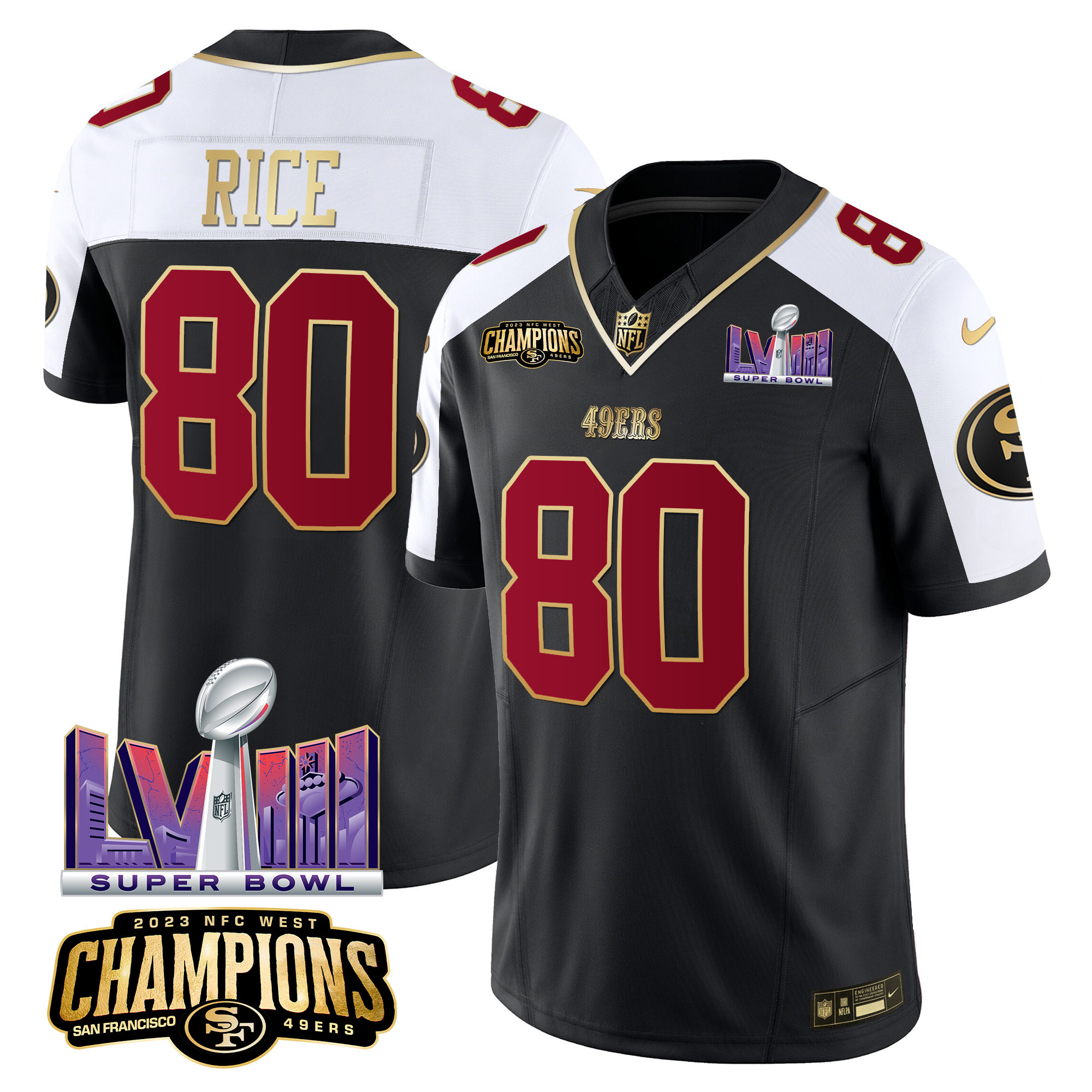 Men's 49ers NFC West Champions & Super Bowl LVIII Patch Vapor Jersey - All Stitched - Image 6