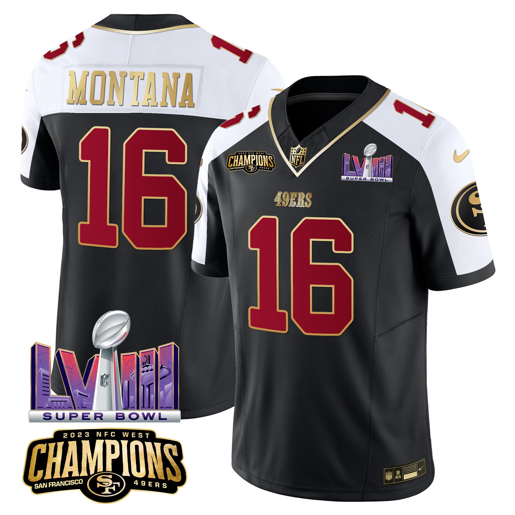 Men's 49ers NFC West Champions & Super Bowl LVIII Patch Vapor Jersey - All Stitched - Image 8