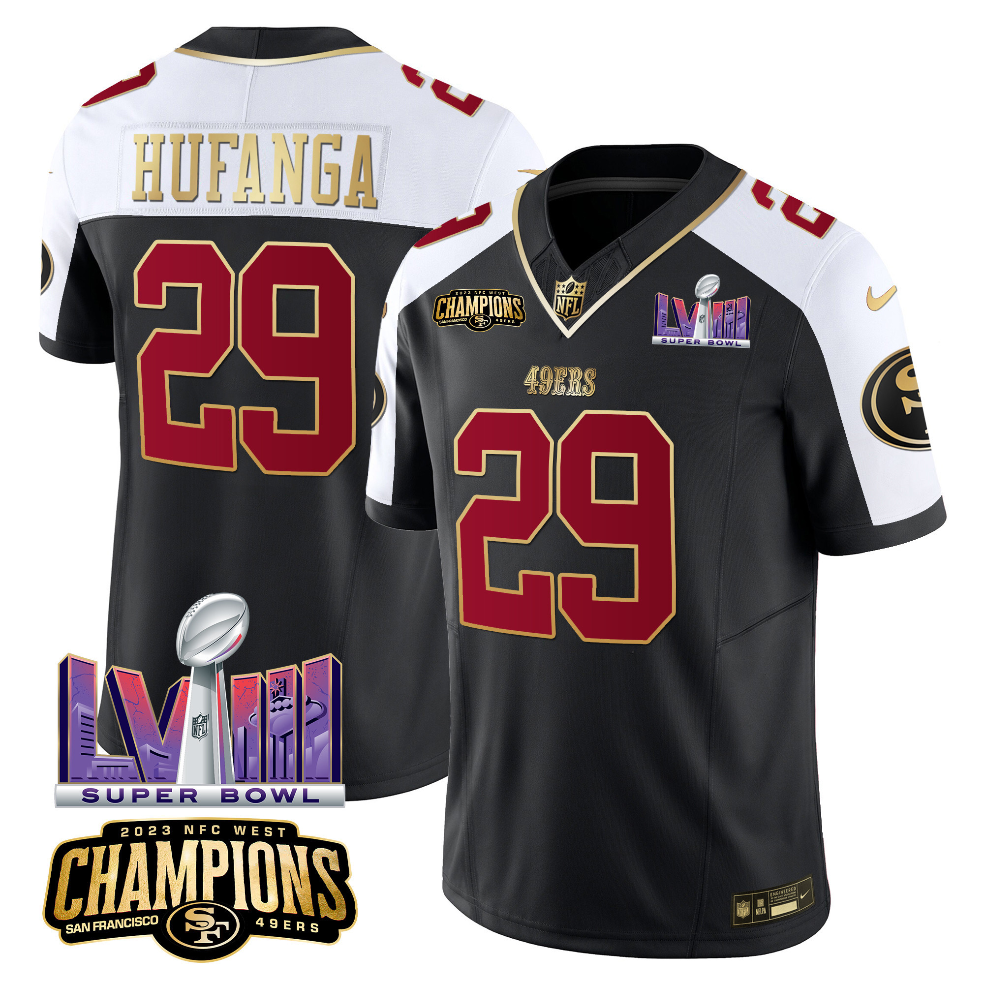 Men's 49ers NFC West Champions & Super Bowl LVIII Patch Vapor Jersey - All Stitched - Image 10