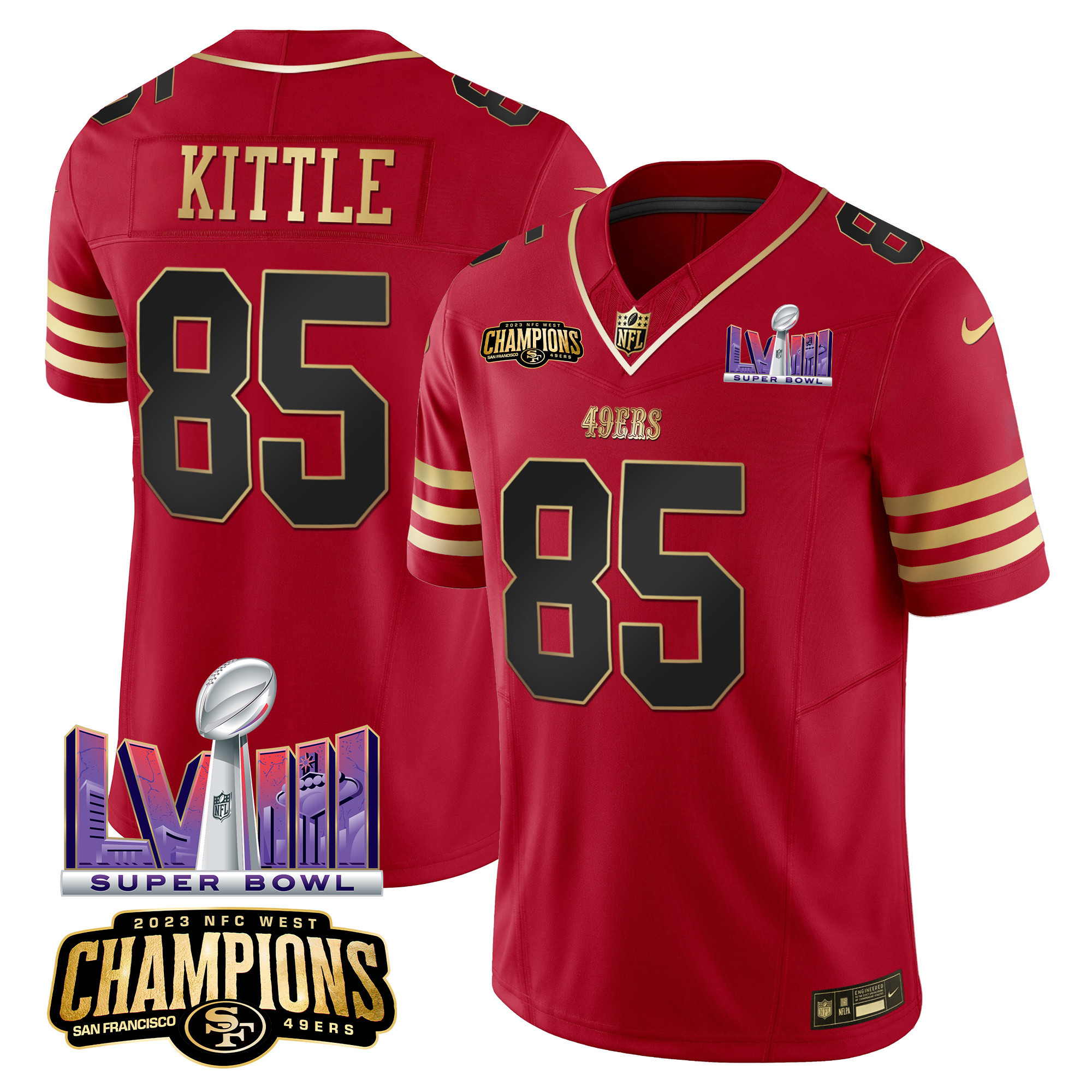 Men's 49ers NFC West Champions & Super Bowl LVIII Patch Vapor Jersey - All Stitched - Image 14