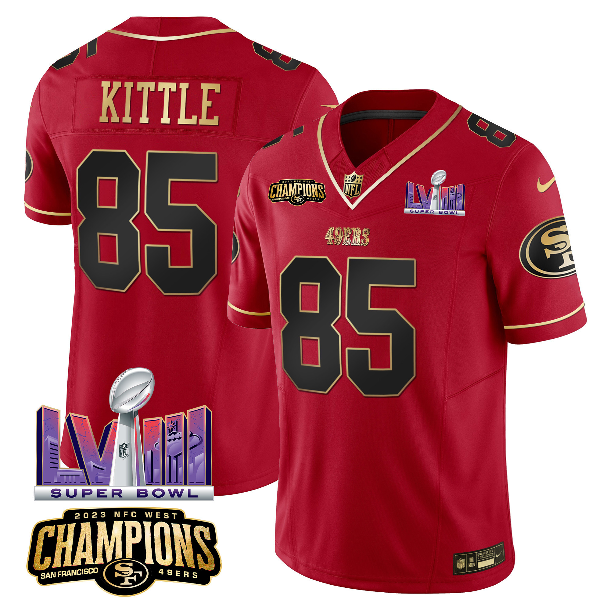 Men's 49ers NFC West Champions & Super Bowl LVIII Patch Vapor Jersey - All Stitched - Image 24