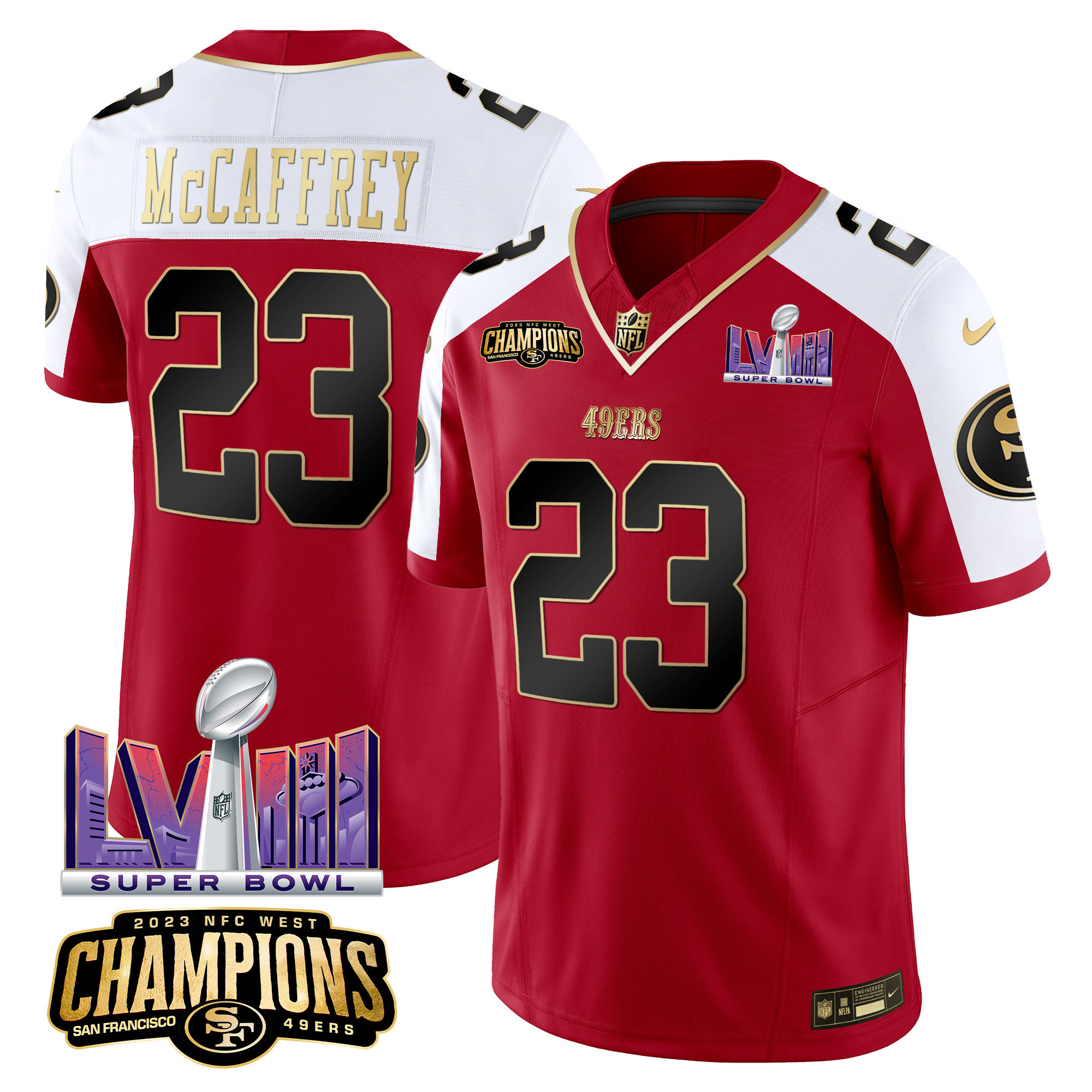 Men's 49ers NFC West Champions & Super Bowl LVIII Patch Vapor Jersey - All Stitched - Image 41
