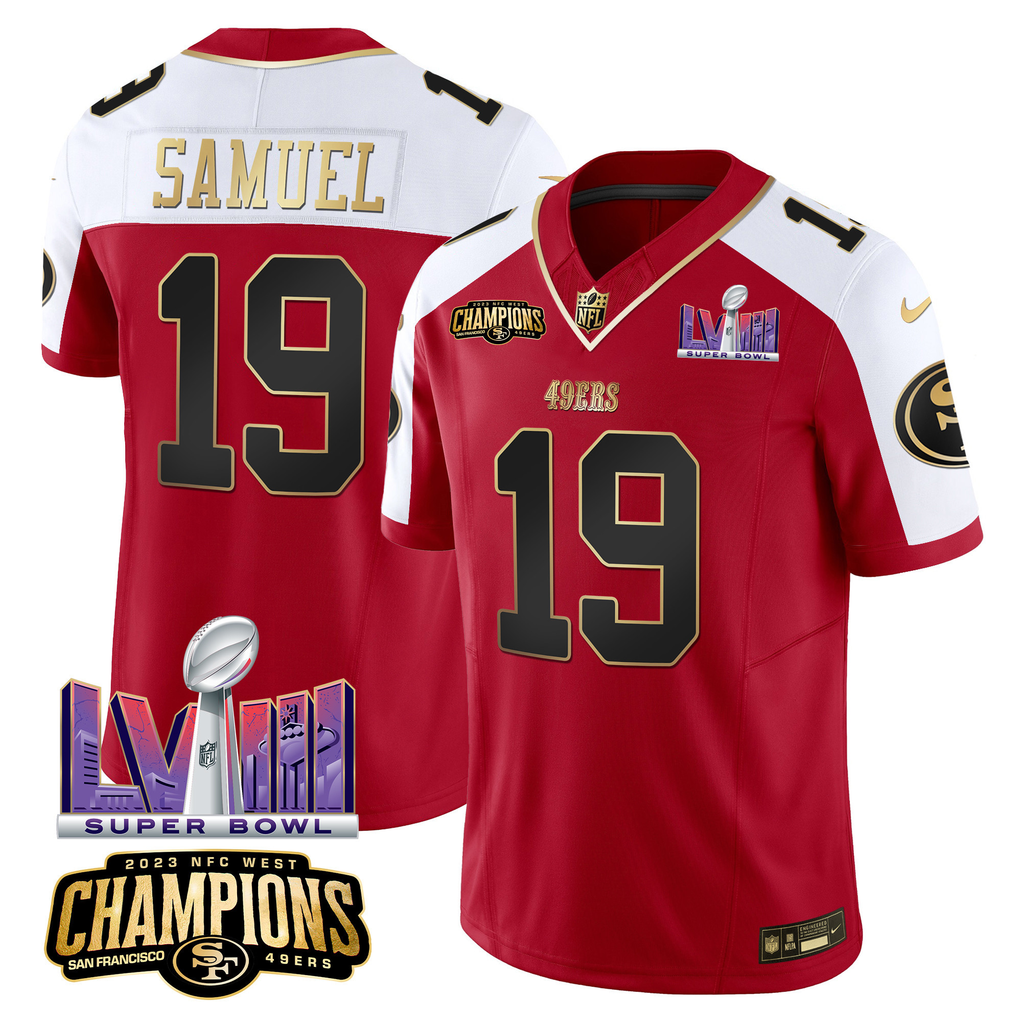 Men's 49ers NFC West Champions & Super Bowl LVIII Patch Vapor Jersey - All Stitched - Image 42