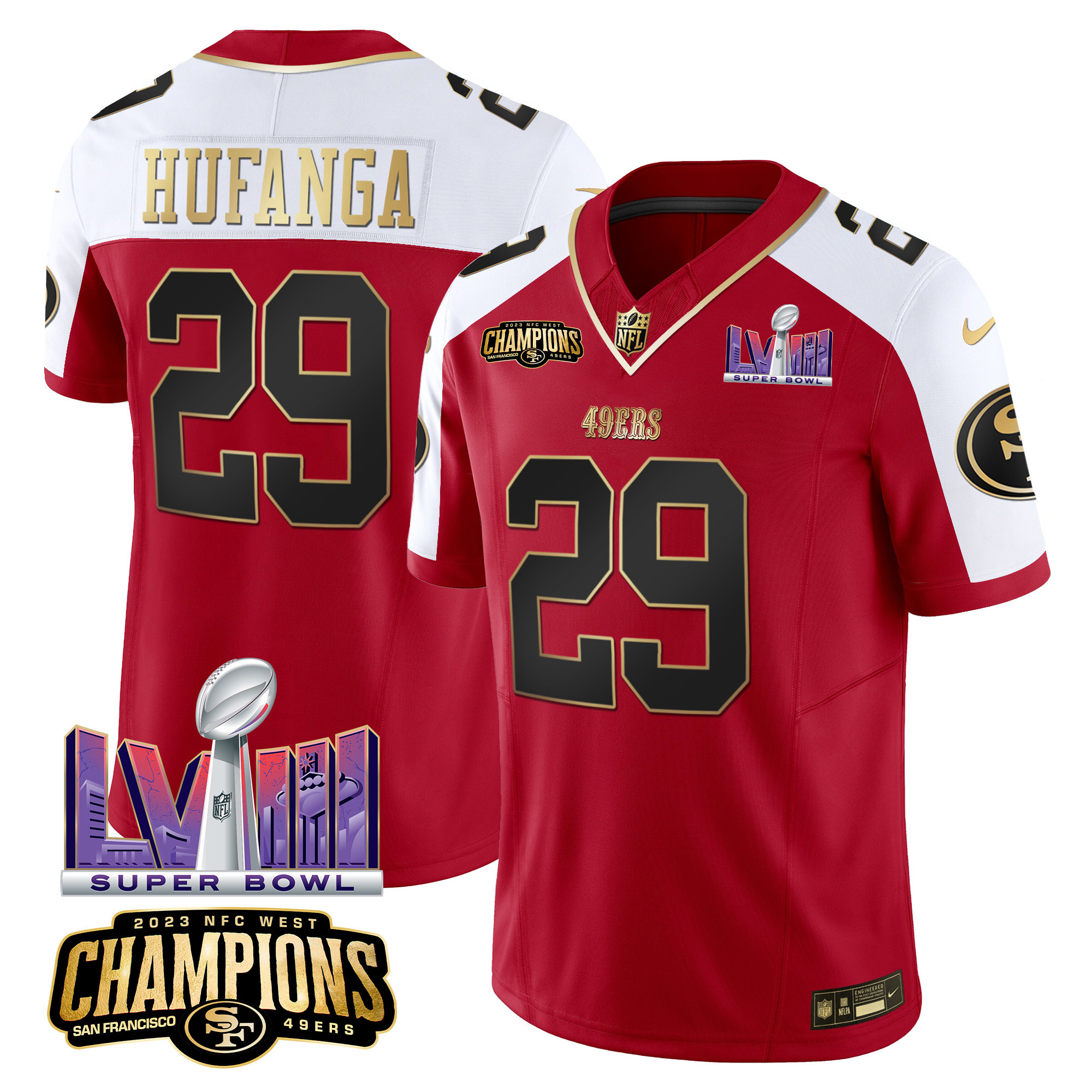 Men's 49ers NFC West Champions & Super Bowl LVIII Patch Vapor Jersey - All Stitched - Image 50