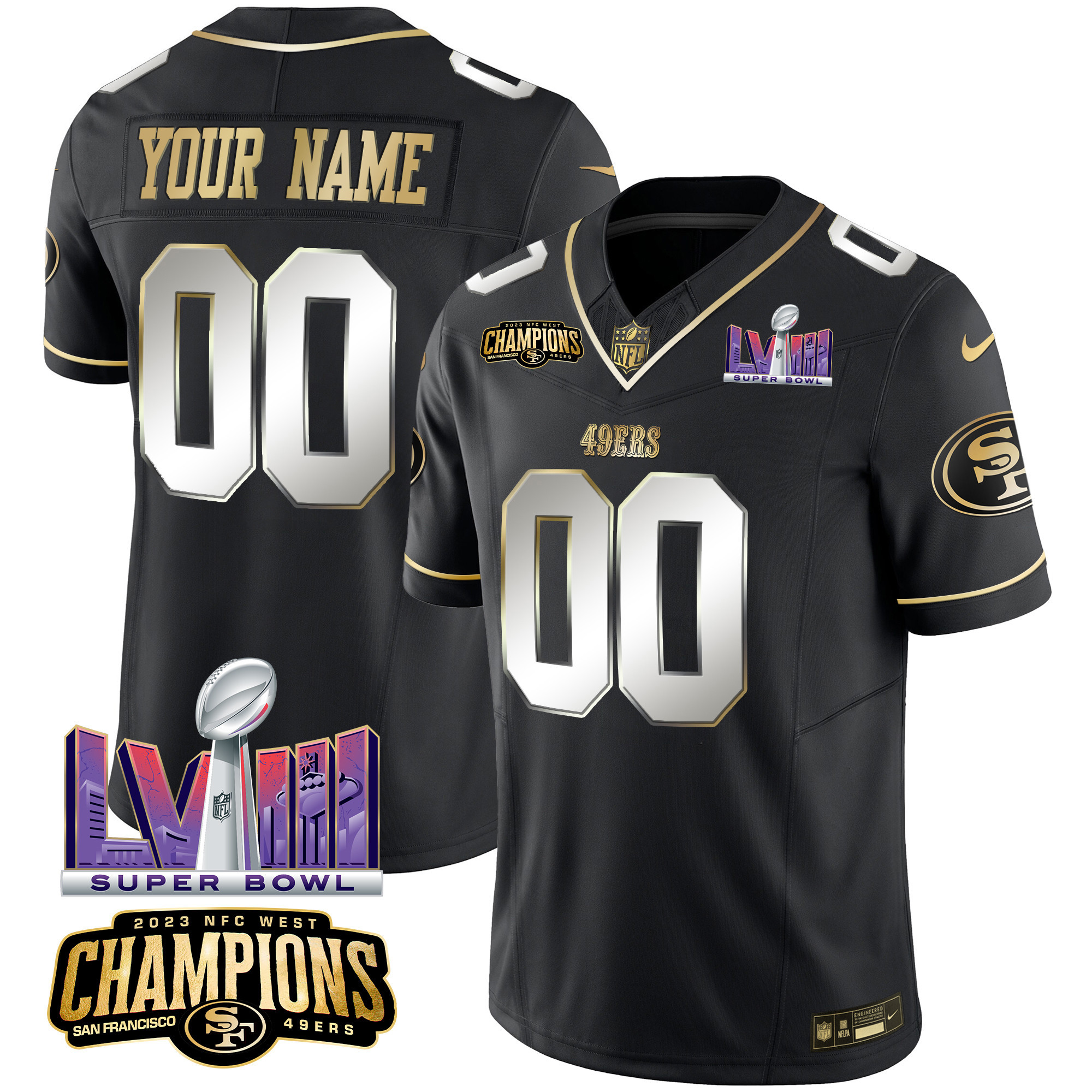49ers NFC West Champions & Super Bowl LVIII Patch Vapor Custom Jersey - All Stitched - Image 4