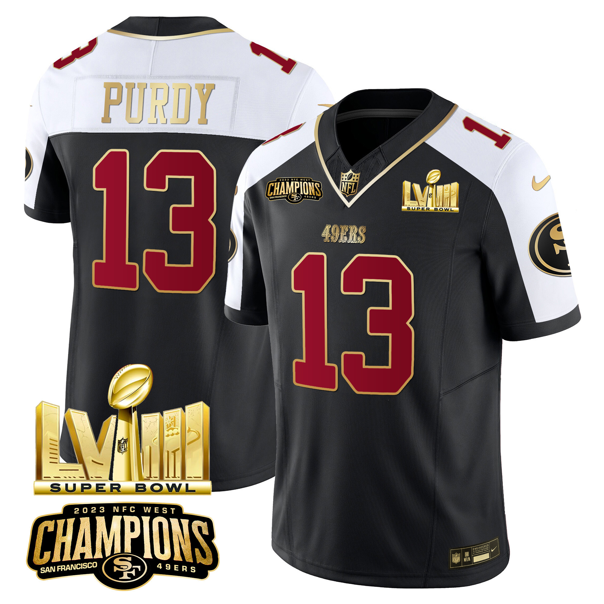 Men's 49ers NFC West Champions & Super Bowl LVIII Gold Patch Vapor Jersey - All Stitched - Image 3