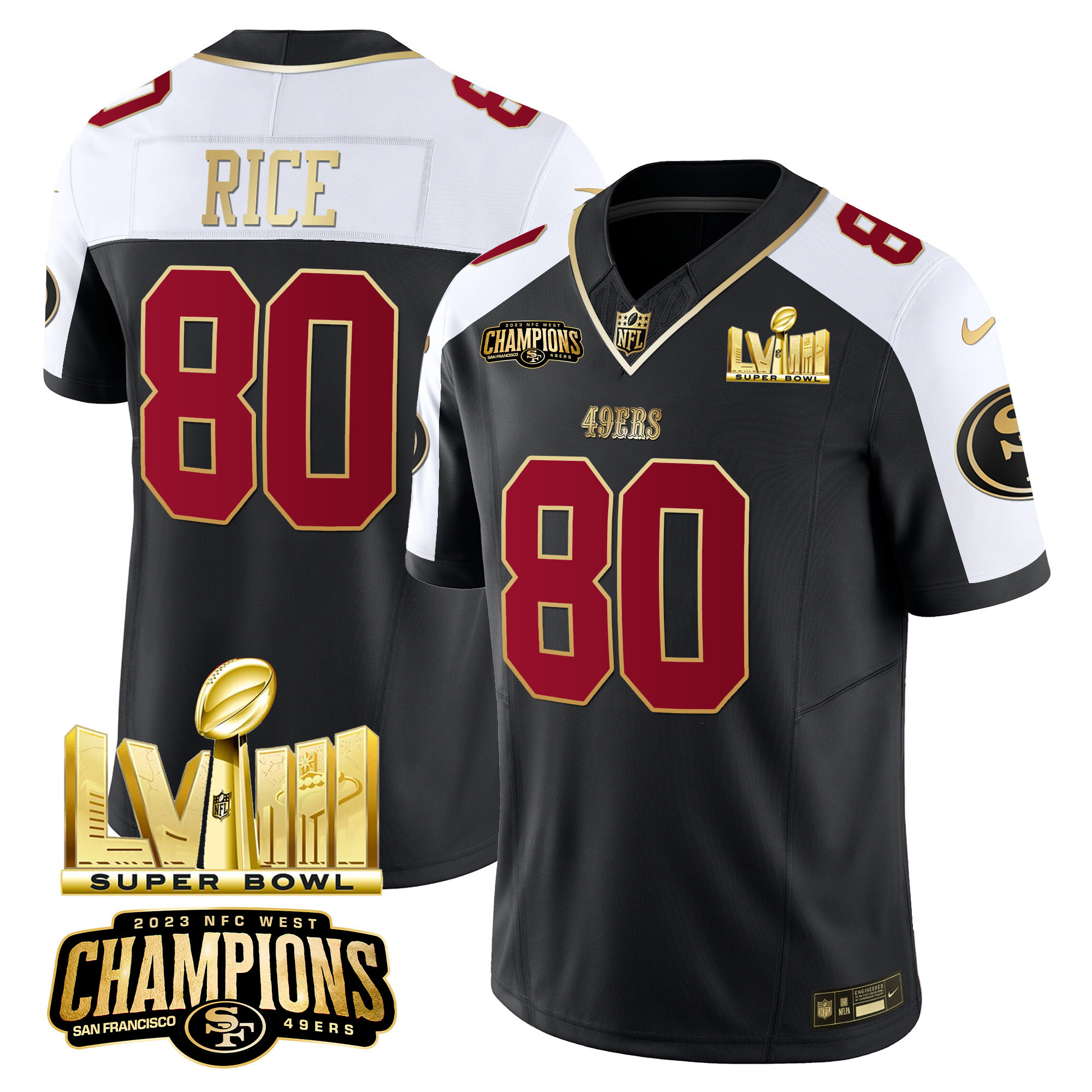 Men's 49ers NFC West Champions & Super Bowl LVIII Gold Patch Vapor Jersey - All Stitched - Image 6