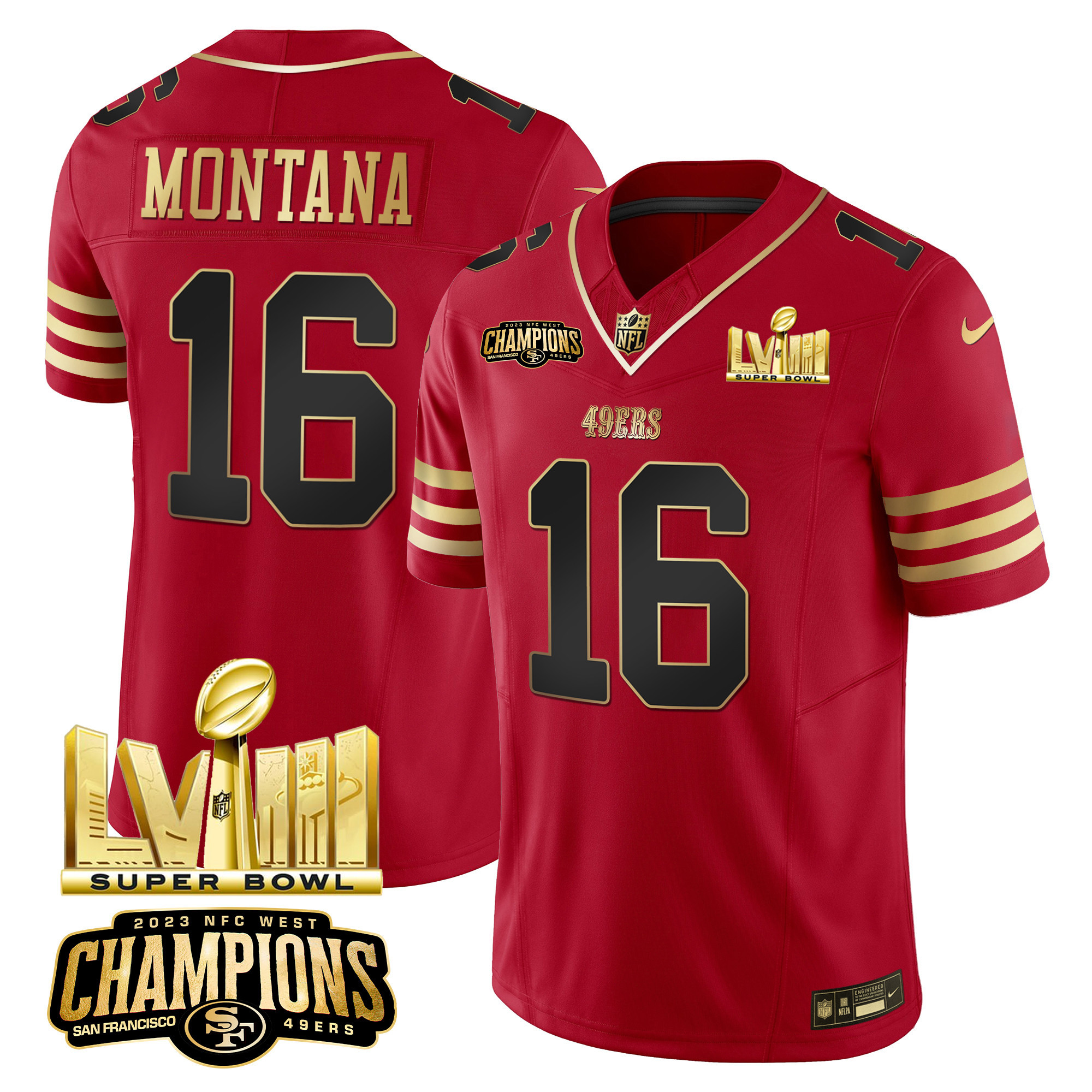 Men's 49ers NFC West Champions & Super Bowl LVIII Gold Patch Vapor Jersey - All Stitched - Image 18