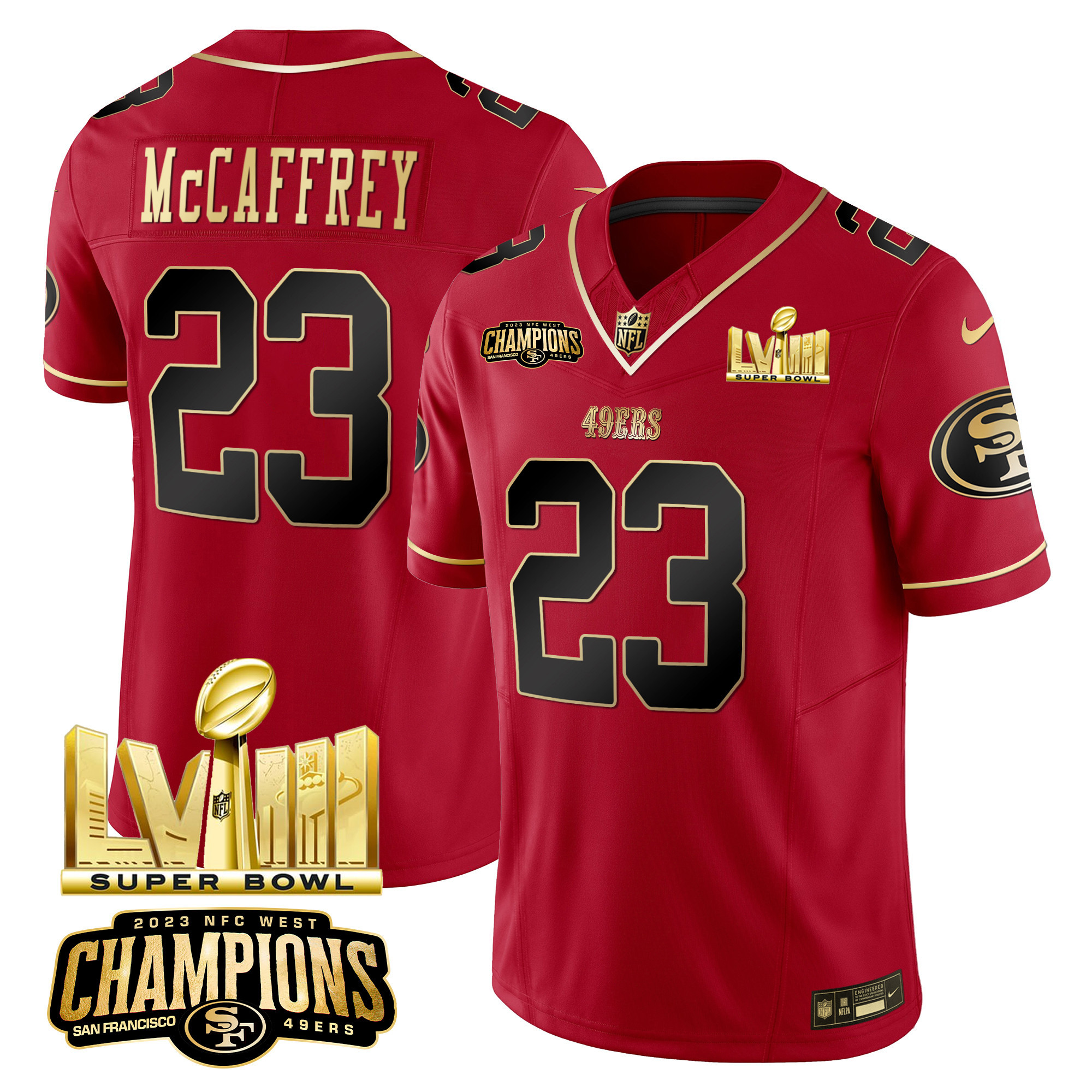 Men's 49ers NFC West Champions & Super Bowl LVIII Gold Patch Vapor Jersey - All Stitched - Image 21