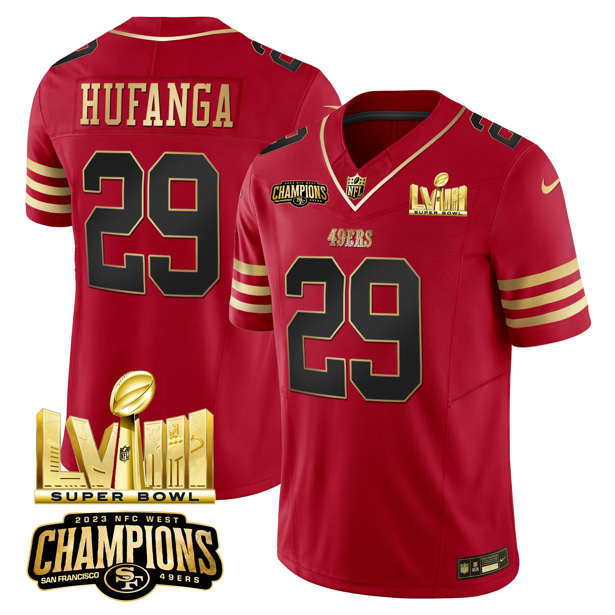 Men's 49ers NFC West Champions & Super Bowl LVIII Gold Patch Vapor Jersey - All Stitched - Image 20