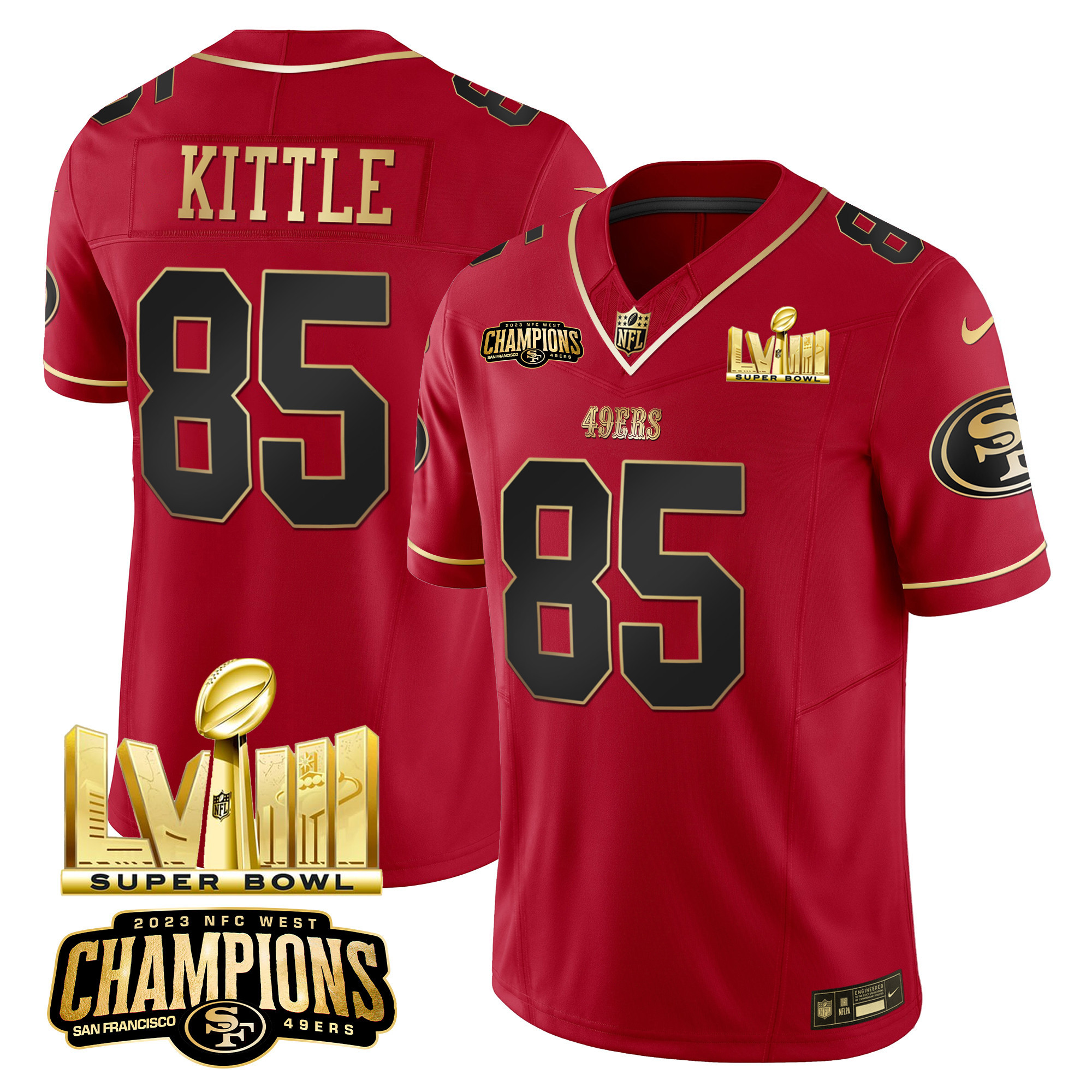 Men's 49ers NFC West Champions & Super Bowl LVIII Gold Patch Vapor Jersey - All Stitched - Image 24