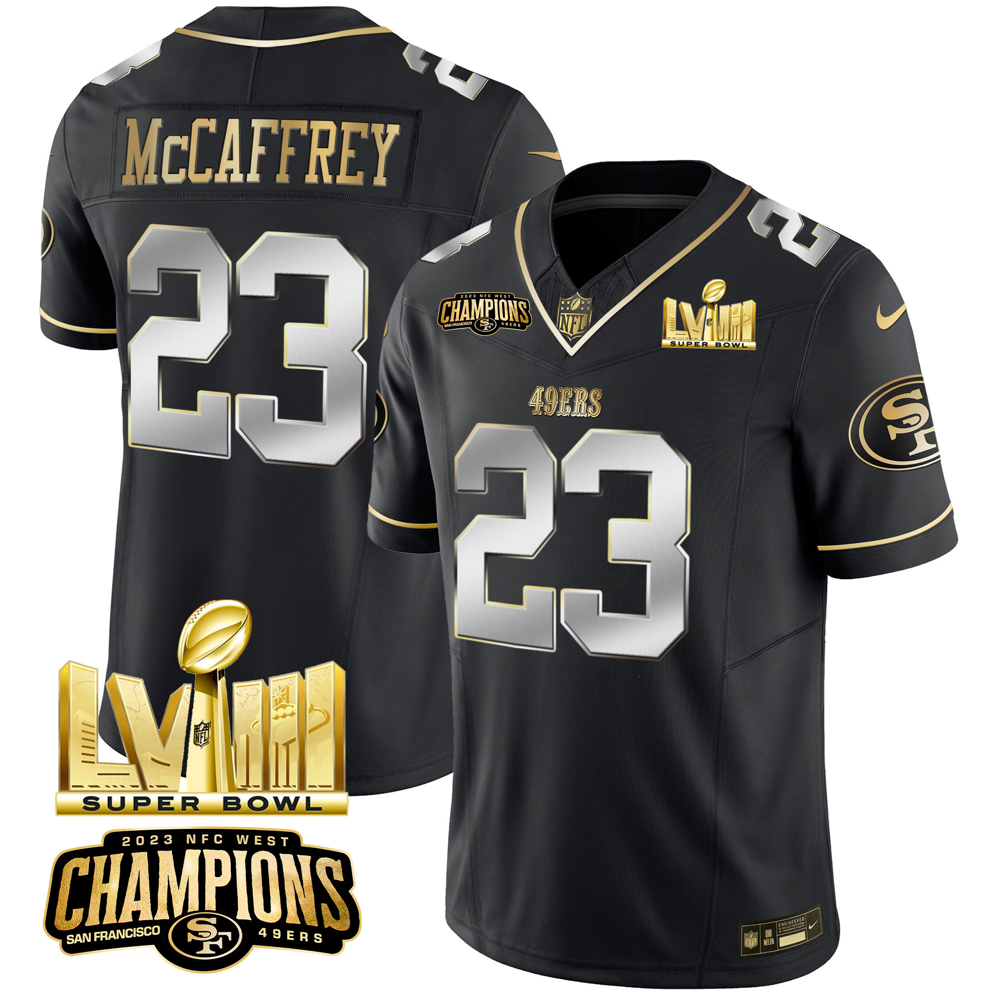 Men's 49ers NFC West Champions & Super Bowl LVIII Gold Patch Vapor Jersey - All Stitched - Image 31