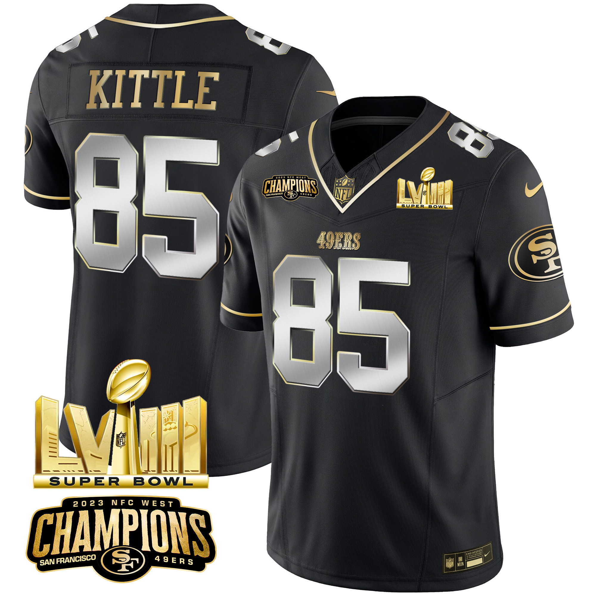 Men's 49ers NFC West Champions & Super Bowl LVIII Gold Patch Vapor Jersey - All Stitched - Image 34