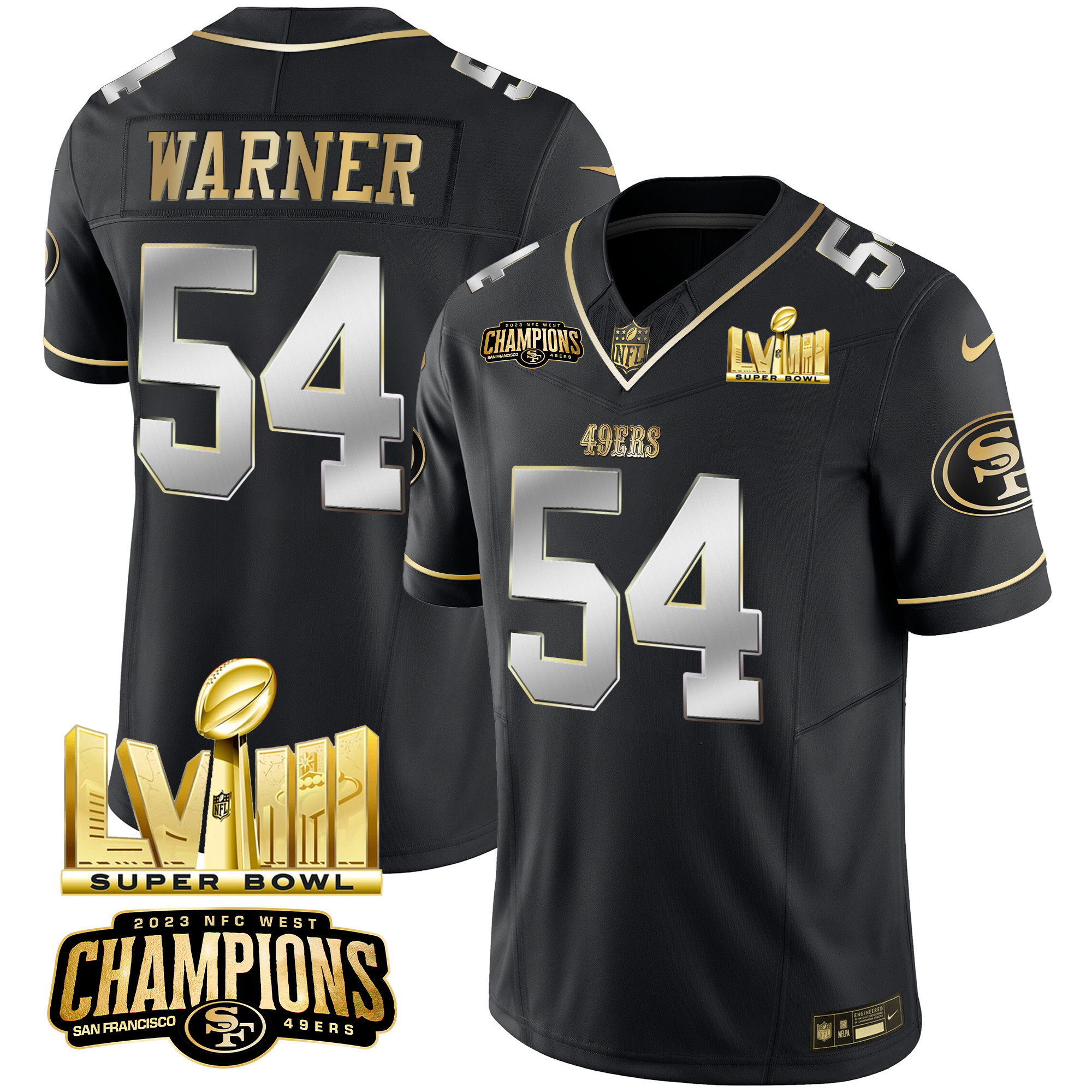 Men's 49ers NFC West Champions & Super Bowl LVIII Gold Patch Vapor Jersey - All Stitched - Image 35