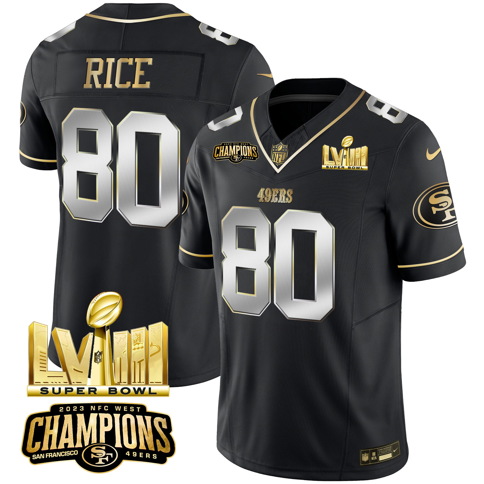 Men's 49ers NFC West Champions & Super Bowl LVIII Gold Patch Vapor Jersey - All Stitched - Image 36