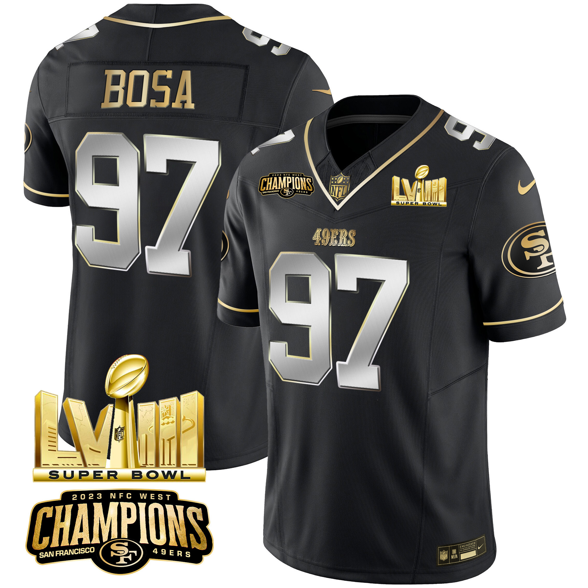 Men's 49ers NFC West Champions & Super Bowl LVIII Gold Patch Vapor Jersey - All Stitched - Image 37