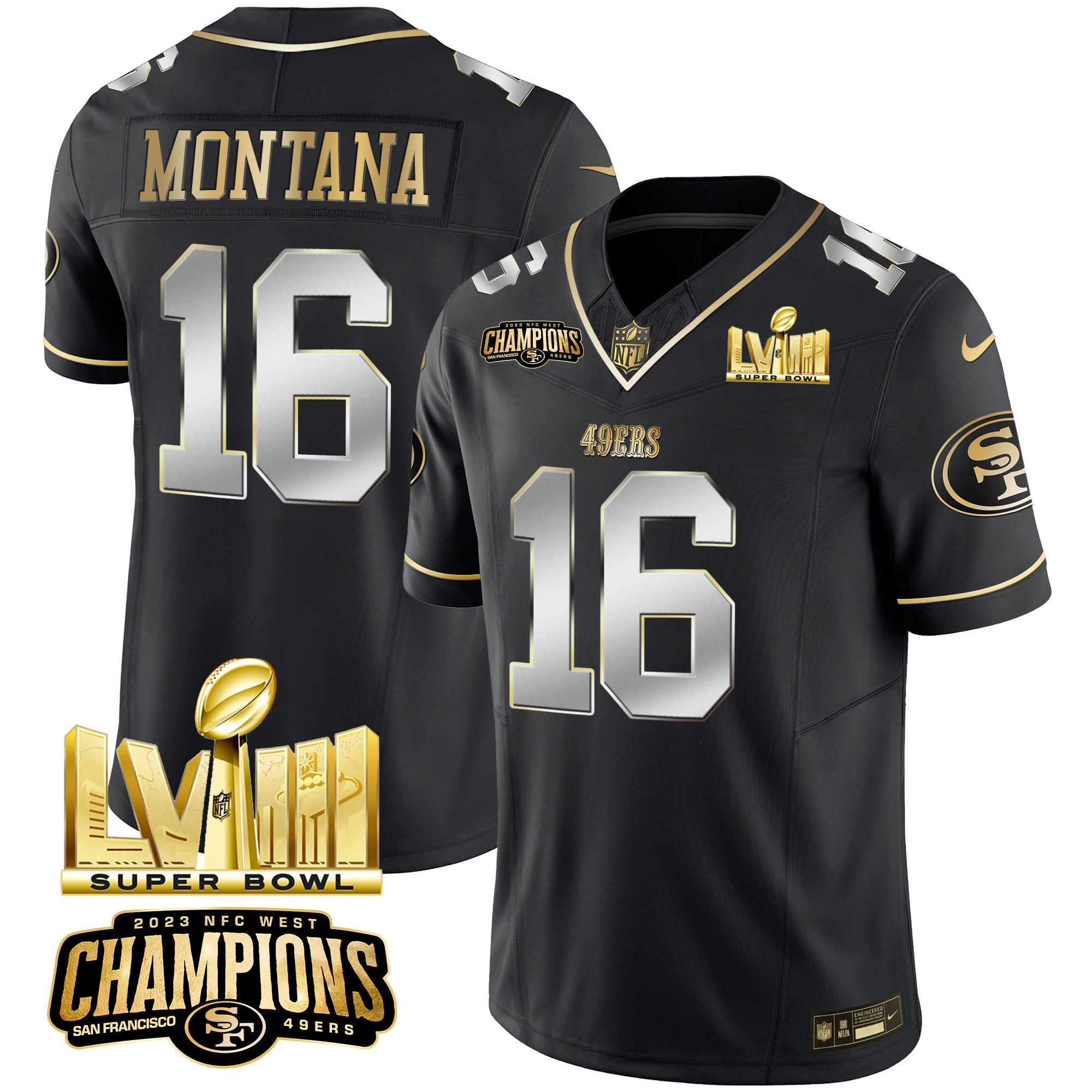 Men's 49ers NFC West Champions & Super Bowl LVIII Gold Patch Vapor Jersey - All Stitched - Image 38