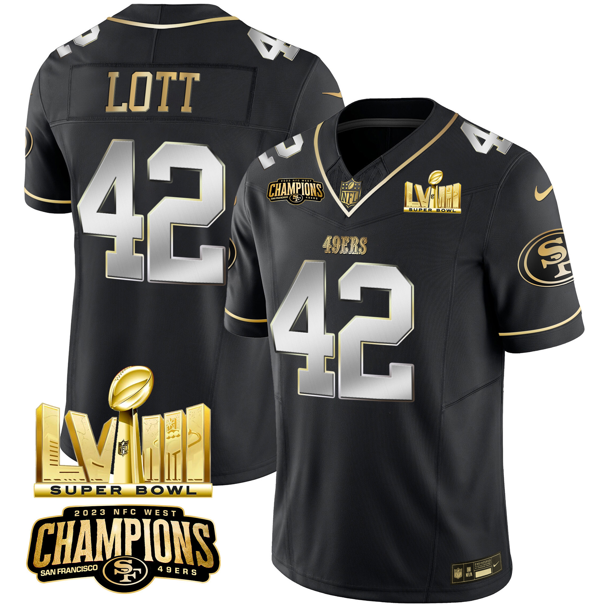 Men's 49ers NFC West Champions & Super Bowl LVIII Gold Patch Vapor Jersey - All Stitched - Image 39