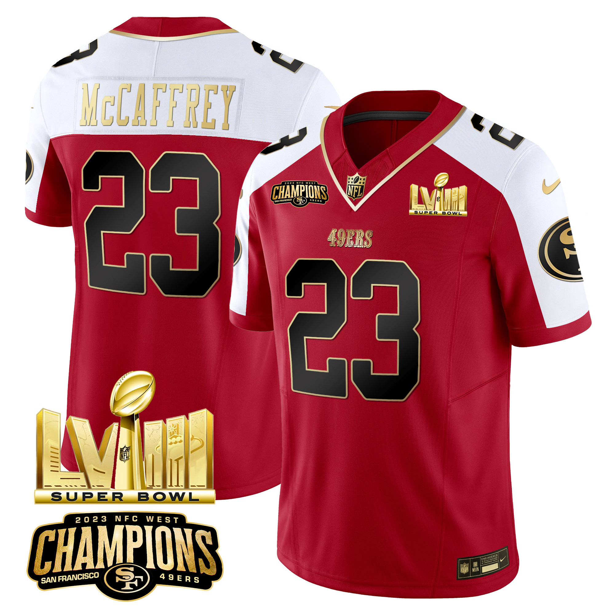 Men's 49ers NFC West Champions & Super Bowl LVIII Gold Patch Vapor Jersey - All Stitched - Image 41