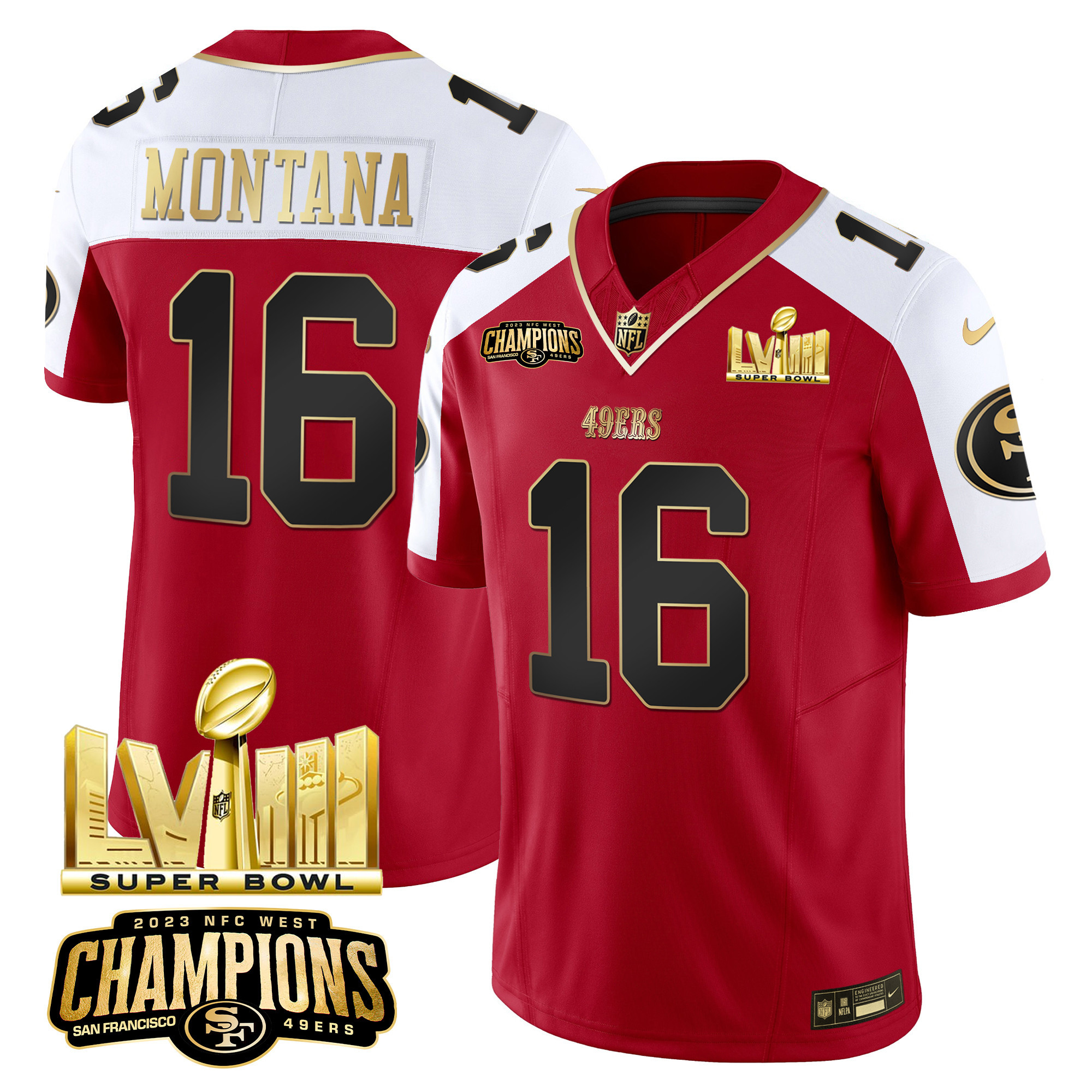 Men's 49ers NFC West Champions & Super Bowl LVIII Gold Patch Vapor Jersey - All Stitched - Image 48