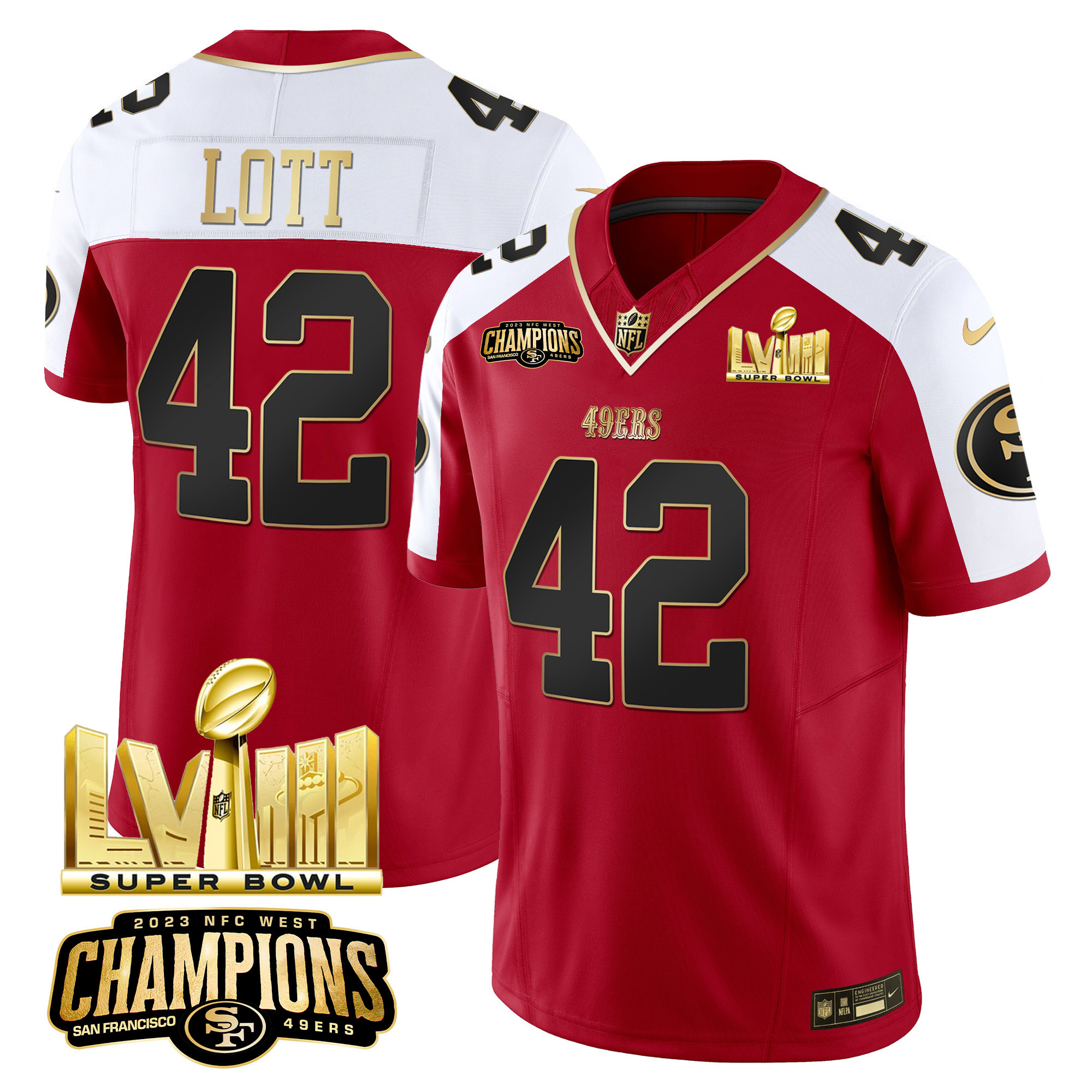Men's 49ers NFC West Champions & Super Bowl LVIII Gold Patch Vapor Jersey - All Stitched - Image 49
